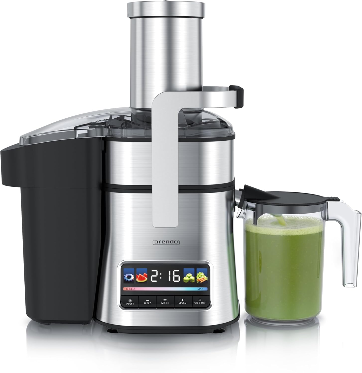 Arendo - Entsafter aus Edelstahl mit Display - für Obst und Gemüse - kraftvolle 1000 Watt Leistung - Pulsfunktion - Entsafter Zitruspresse - 1000 ml Saftbehälter
