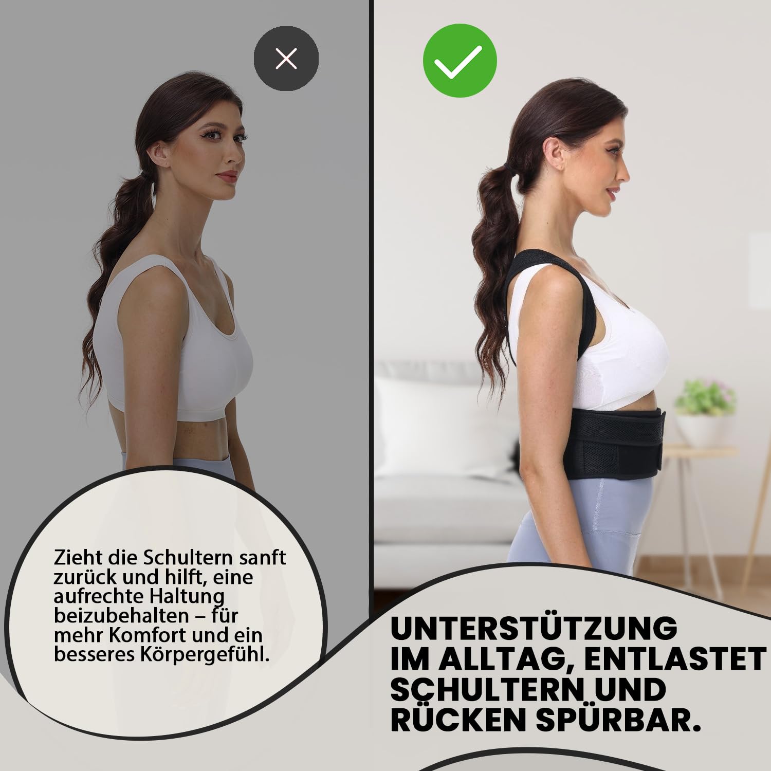Haltungskorrektur für Männer und Frauen, Rückenstützgürtel, Haltungskorrektur, verstellbarer Haltungstrainer, Rückengurt für Schulter und Nacken (S/M) – Bild 2