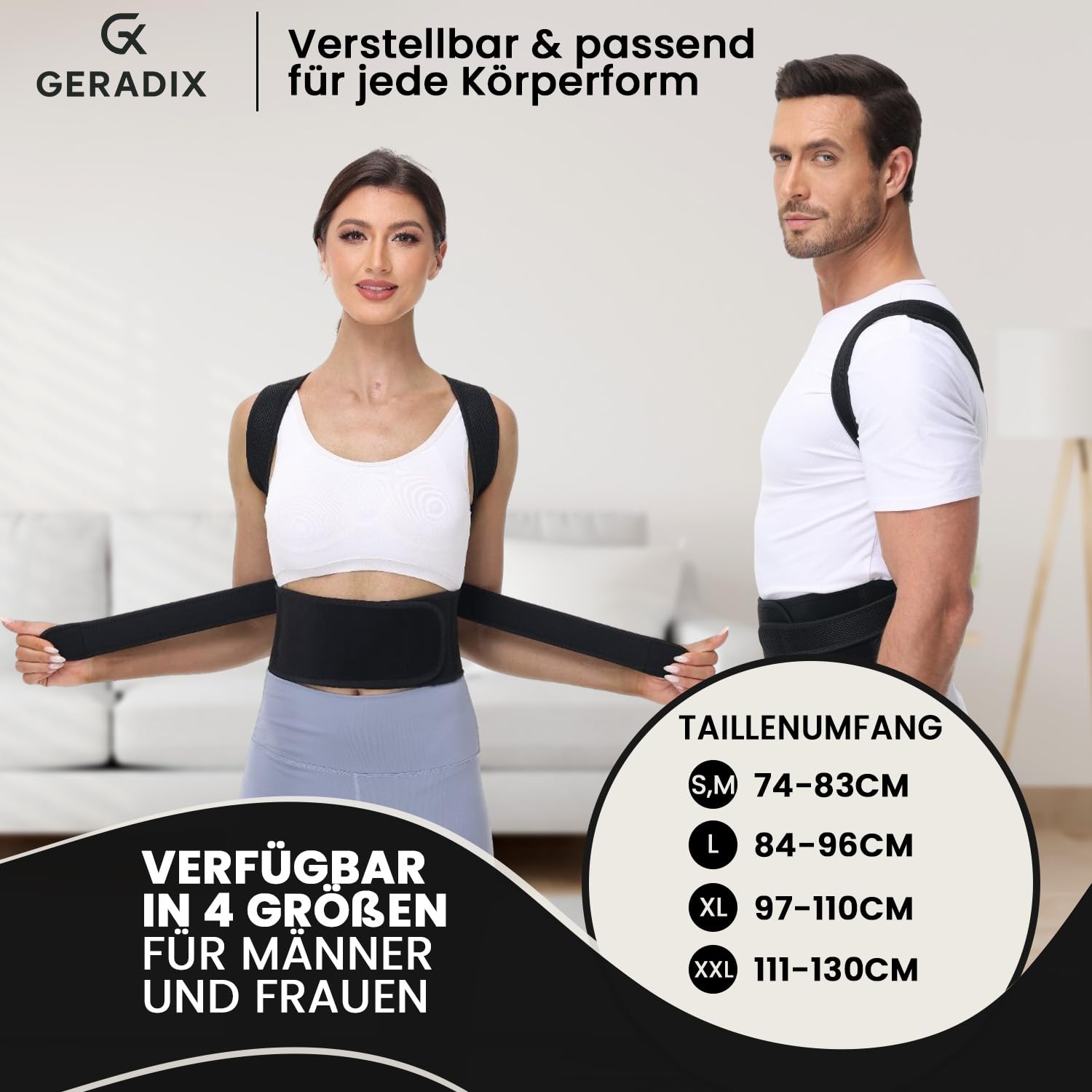 Haltungskorrektur für Männer und Frauen, Rückenstützgürtel, Haltungskorrektur, verstellbarer Haltungstrainer, Rückengurt für Schulter und Nacken (S/M) – Bild 4