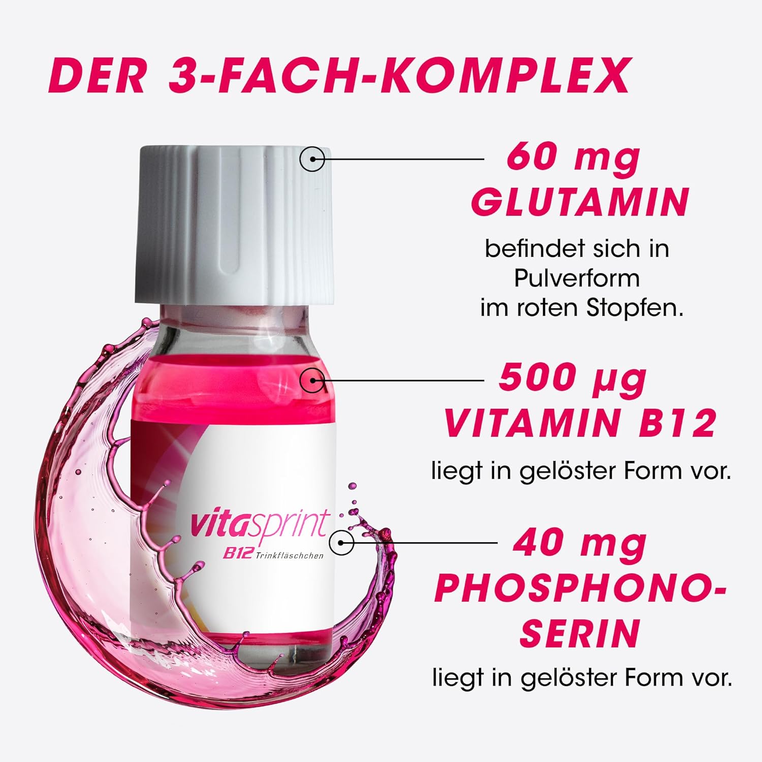Vitasprint B12 Trinkfläschchen – Arzneimittel mit hochdosiertem Vitamin B12 und Eiweißbausteinen für geistige und körperliche Energie – 2 x 30 Trinkfläschchen – Bild 3