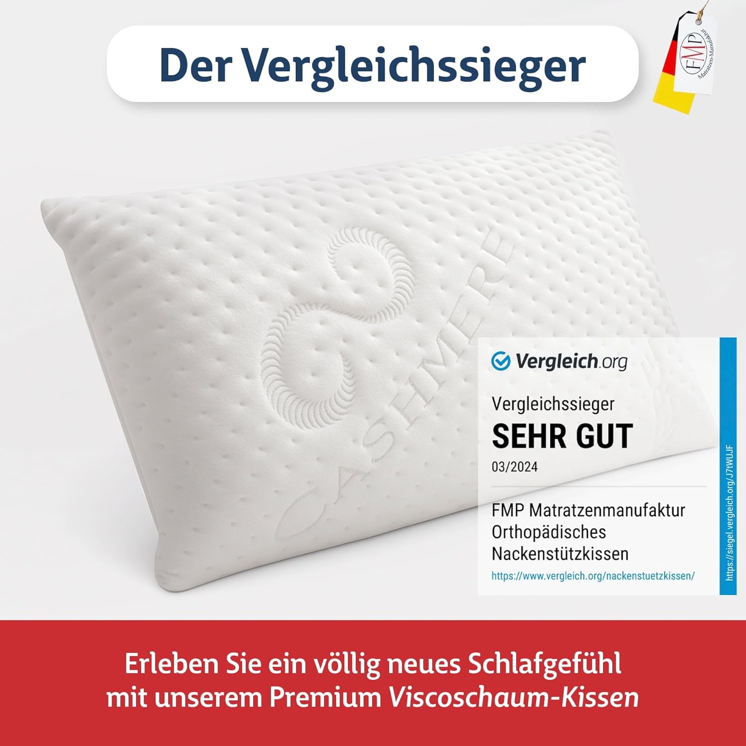 FMP Matratzenmanufaktur Orthopädisches Nackenstützkissen, viskoelastisches Memory-Kissen, Nackenkissen, verschiedene Höhen, 70x36x11 cm – Bild 2