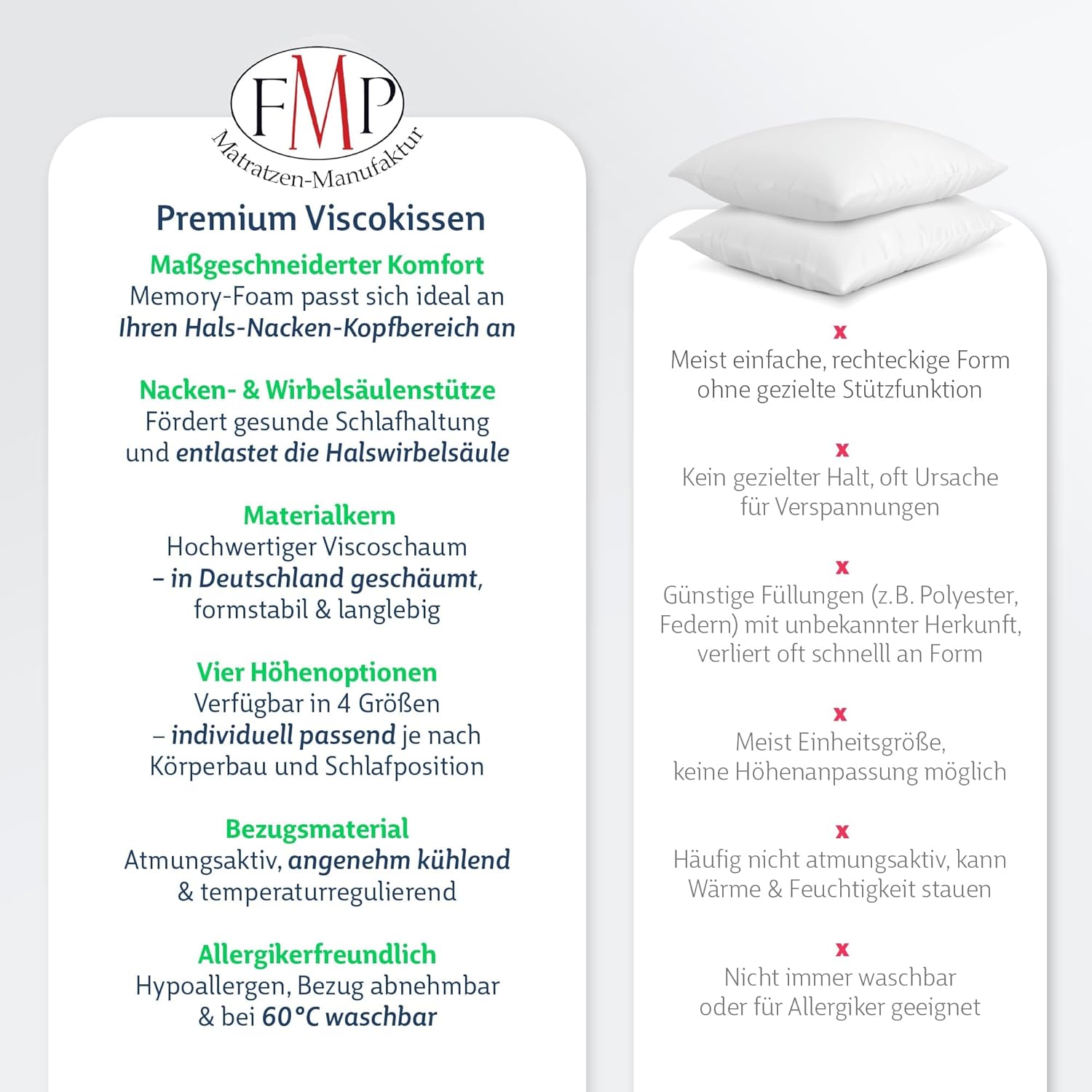 FMP Matratzenmanufaktur Orthopädisches Nackenstützkissen, viskoelastisches Memory-Kissen, Nackenkissen, verschiedene Höhen, 70x36x11 cm – Bild 6