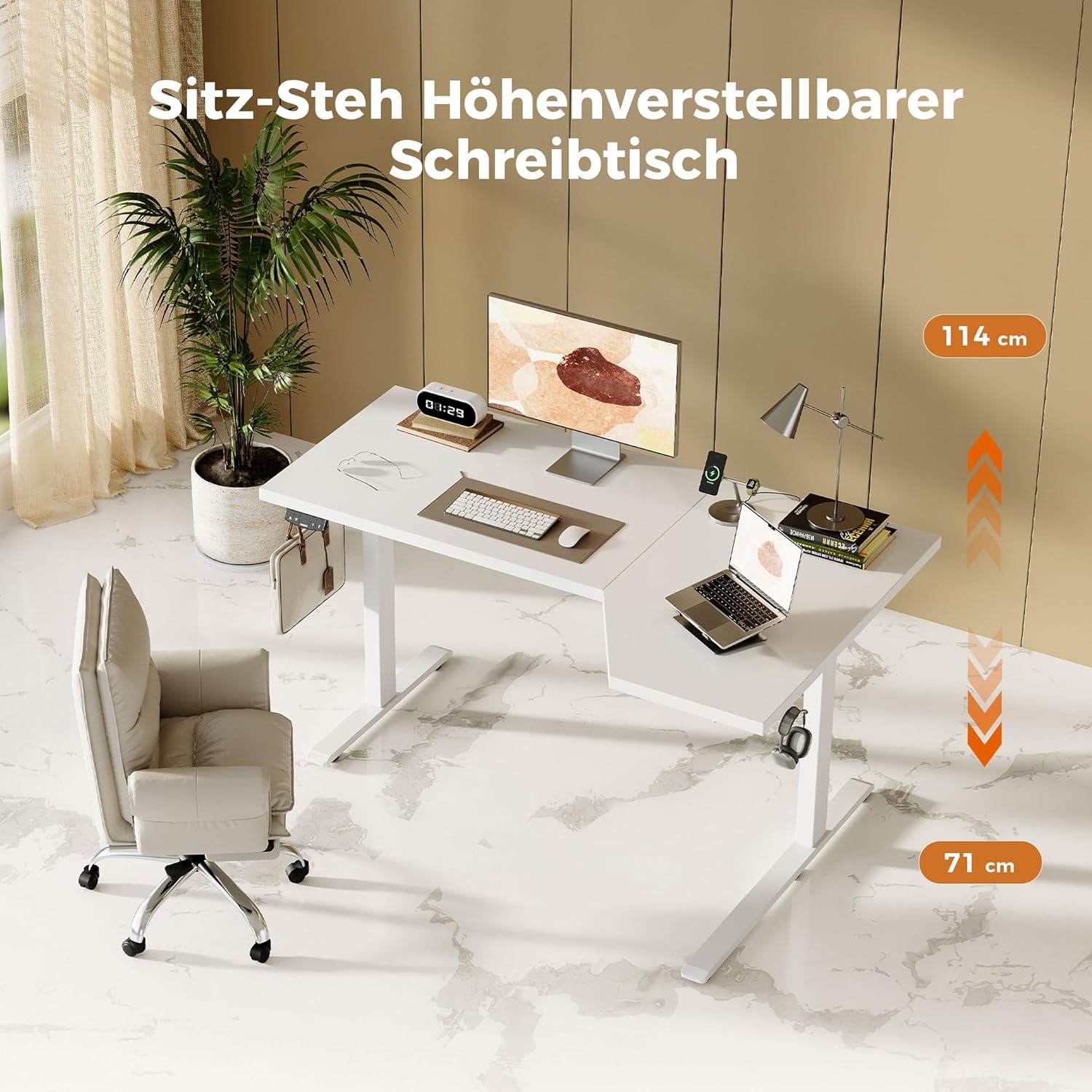 Agilestic Elektrischer Stehschreibtisch, L-förmiger 150 cm höhenverstellbarer Schreibtisch, Sitz- und Stehtisch für das Heimbüro, ergonomischer anhebbarer Computertisch mit Spleißbrett, Weiß – Bild 3