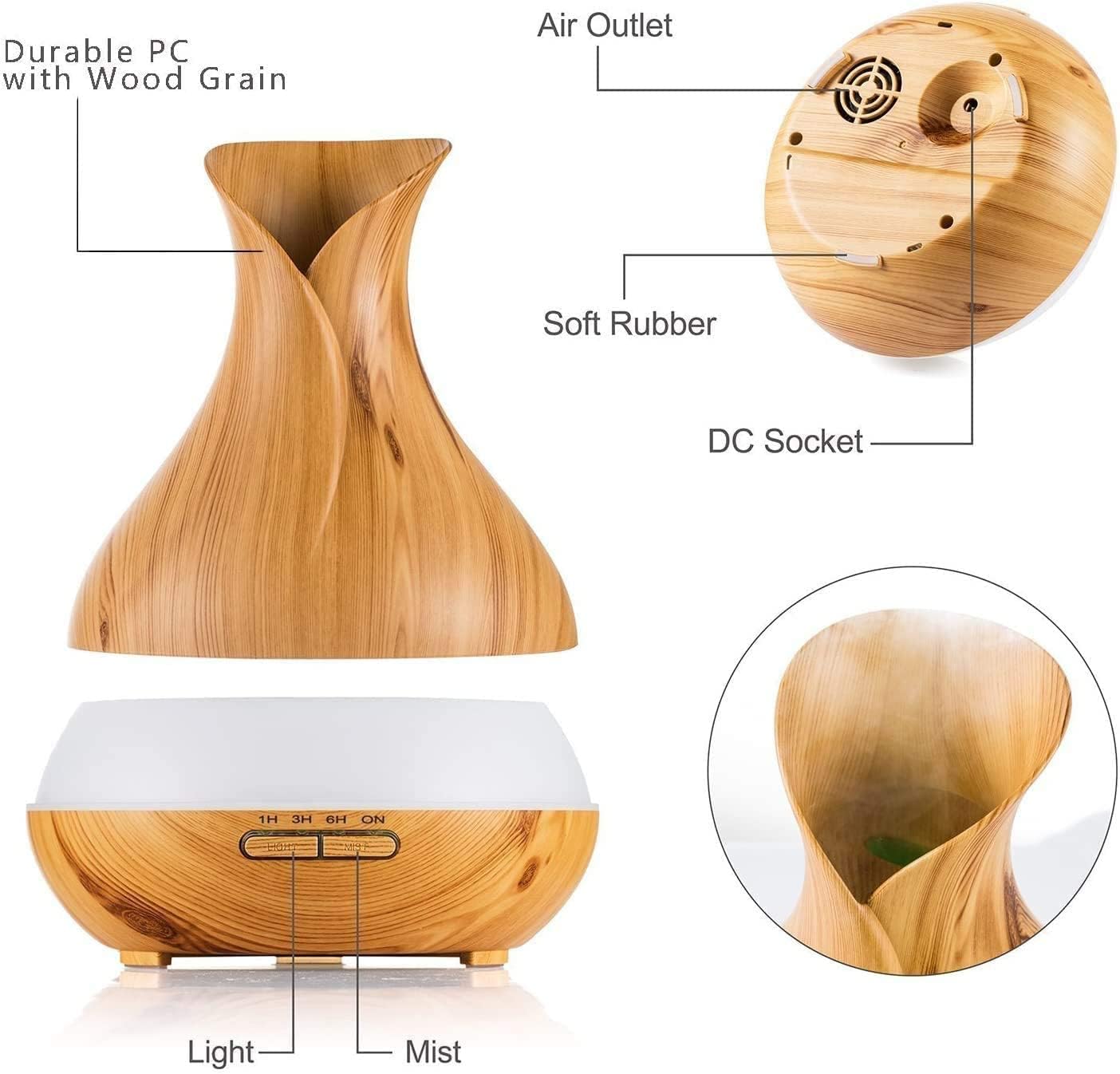 550 ml Aromadiffusor für ätherische Öle, Ultraschall-Luftbefeuchter mit 7 LED-Farben, BPA-frei, Aromatherapie-Diffusor für Schlafzimmer, Büro & Spa (550 ml) – Bild 4