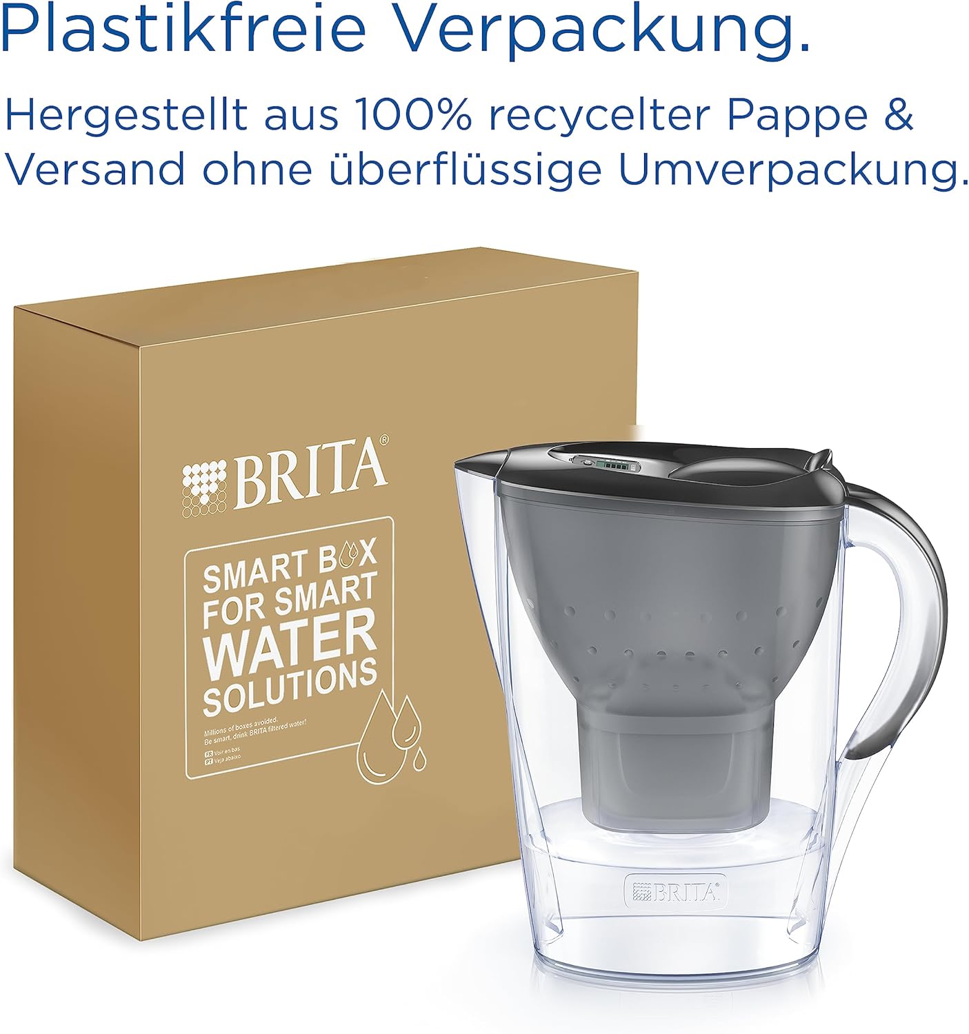 BRITA Marella Wasserfilterkanne Graphite (2,4 L) inkl. 6x Maxtra Pro Pure Performance Kartuschen (Halbjahrespackung), kühlschrankgeeignet, Filterkanne mit Brita Memo, Klappdeckel, filtert Verunreinigungen – Bild 6