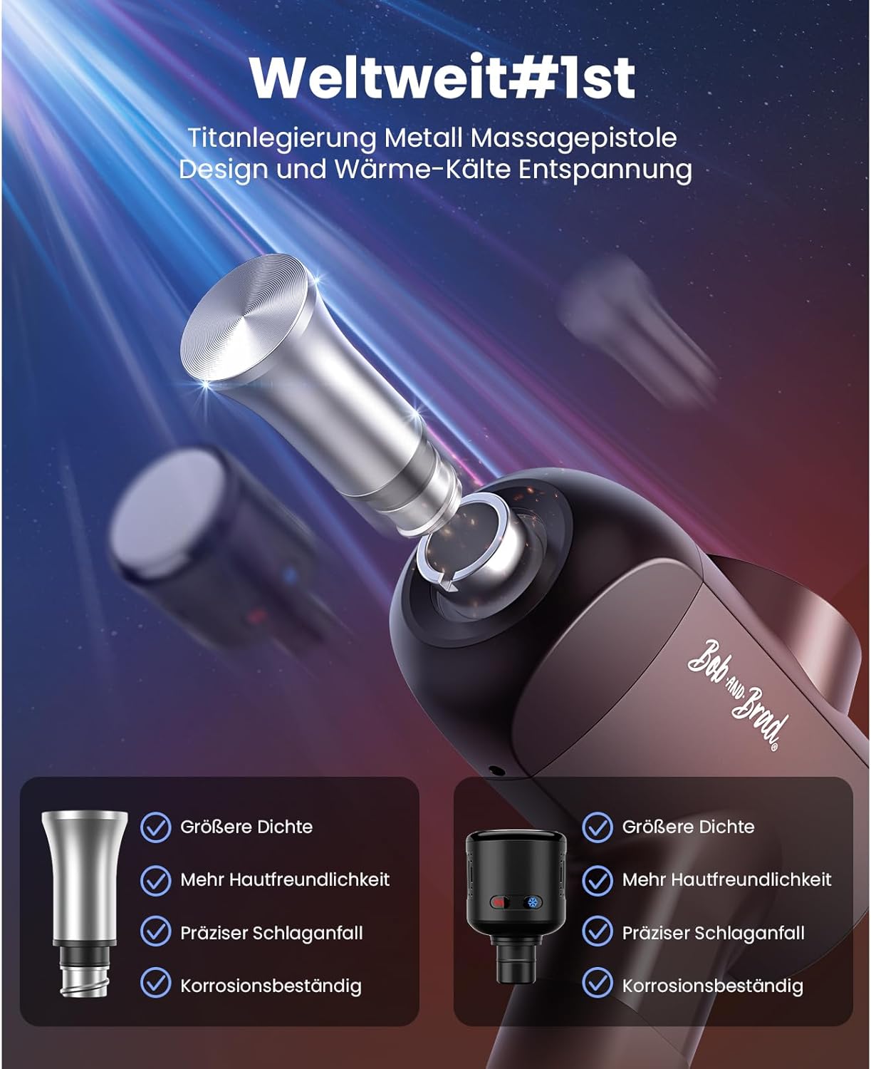 BOB AND BRAD X6 Ultra Massagepistole mit Infrarotlicht und Wärme – Professionelles Tiefengewebe-Muskelmassagegerät für Sportler, exklusiver Titankopf und 6 Aufsätze, Geschenk für Männer und Frauen – Bild 6