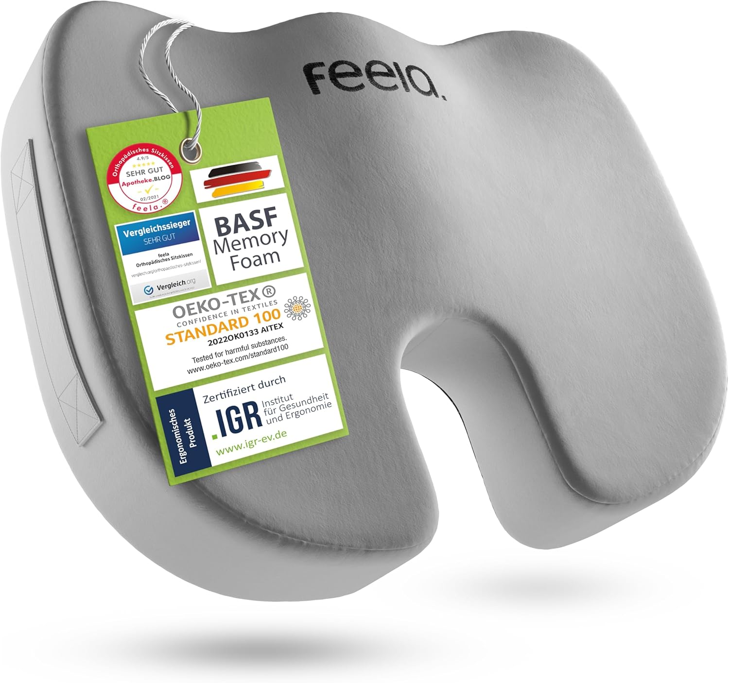 Feela.® Orthopädisches Sitzkissen, 3 Härtegrade, ergonomisches Sitzkissen für Bürostuhl etc., lindert Schmerzen, erhöht den Sitzkomfort, fördert die Durchblutung und entlastet das Steißbein, hart