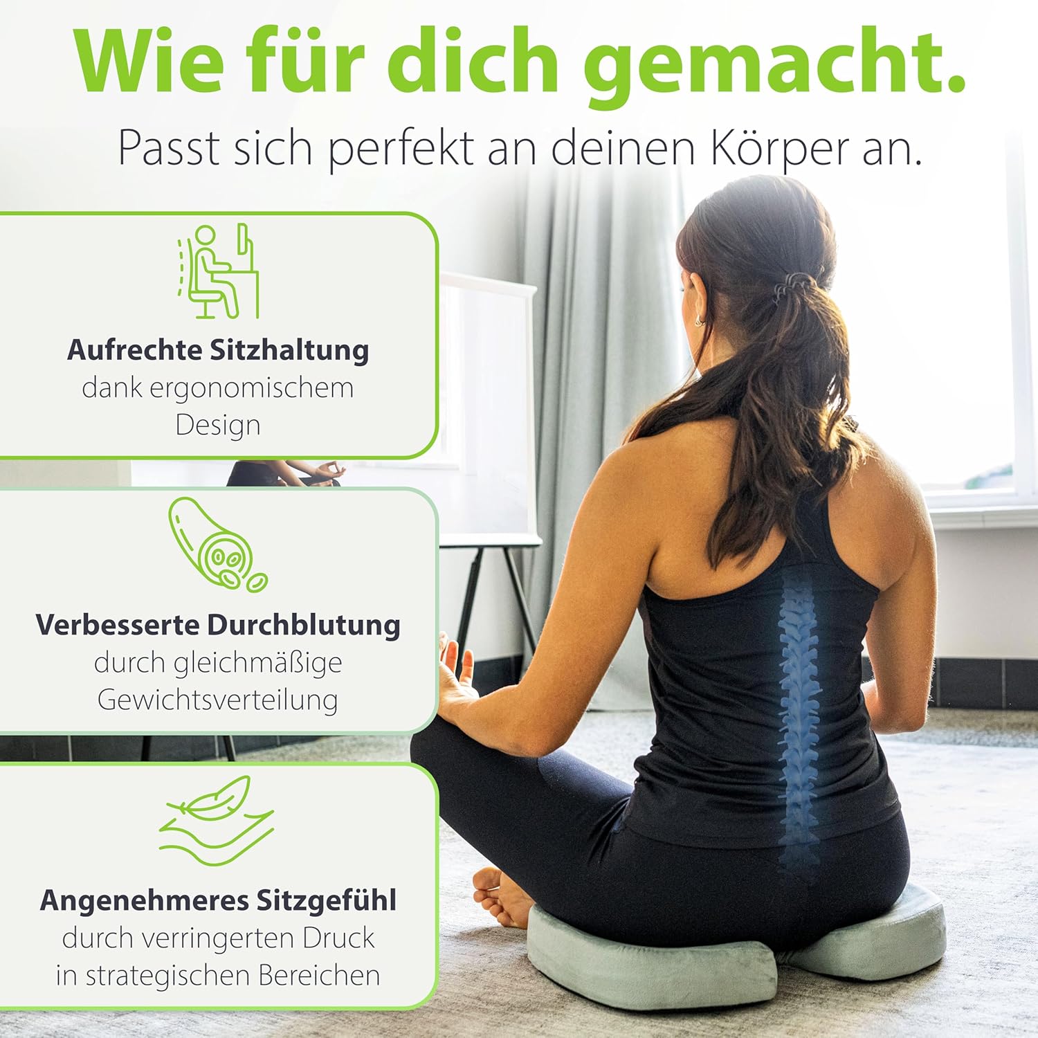 Feela.® Orthopädisches Sitzkissen, 3 Härtegrade, ergonomisches Sitzkissen für Bürostuhl etc., lindert Schmerzen, erhöht den Sitzkomfort, fördert die Durchblutung und entlastet das Steißbein, hart – Bild 2