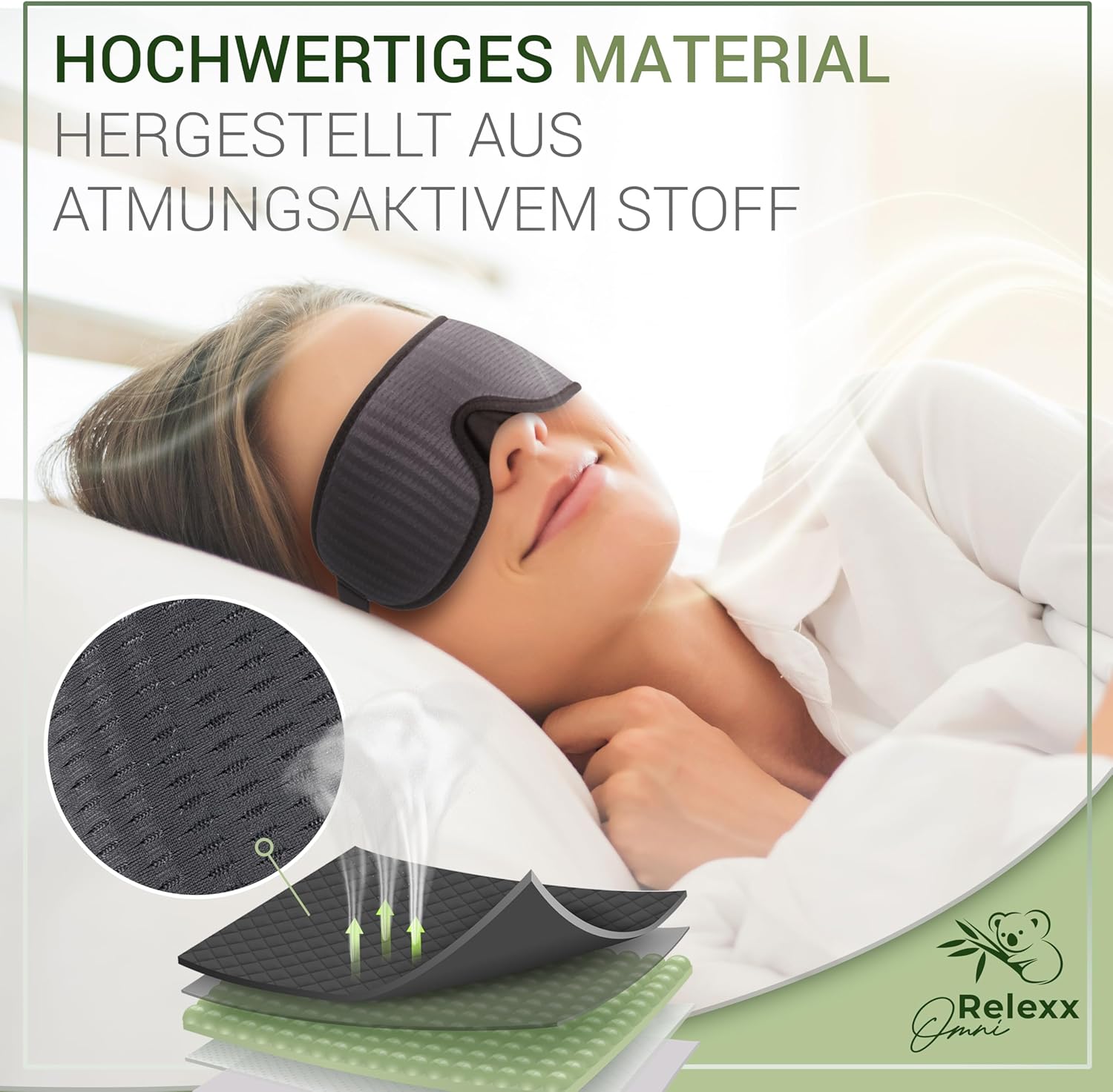 Schlafmaske für Männer und Frauen – atmungsaktive Schlafmaske – bequeme und weiche Augenmaske – lichtblockierend – Reisetasche – 3D-Aussparung für Augen – Memory-Schaum (schwarz) – Bild 2