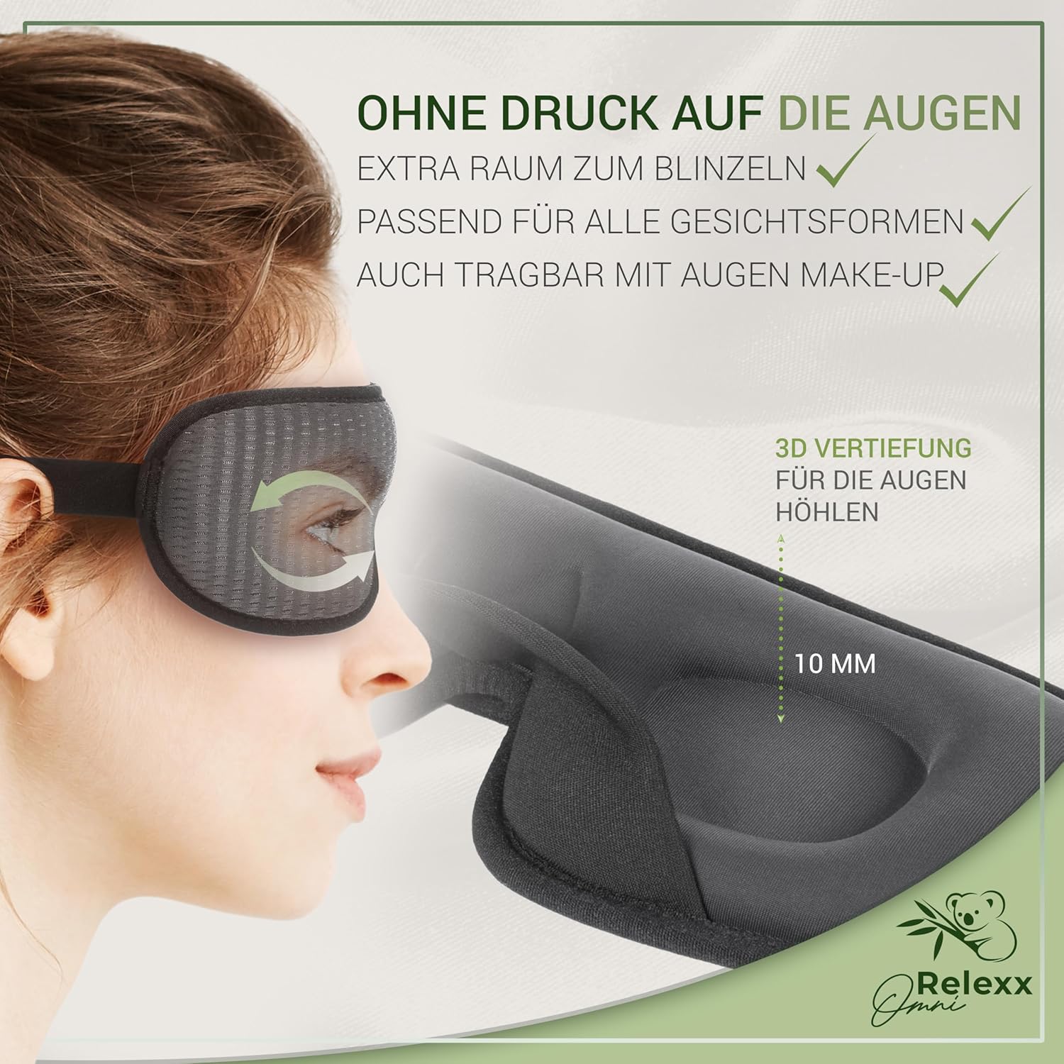 Schlafmaske für Männer und Frauen – atmungsaktive Schlafmaske – bequeme und weiche Augenmaske – lichtblockierend – Reisetasche – 3D-Aussparung für Augen – Memory-Schaum (schwarz) – Bild 5