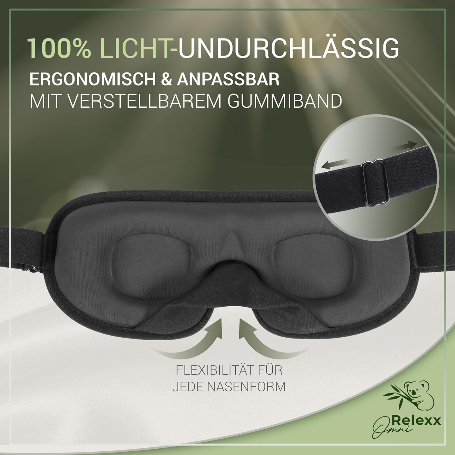 Schlafmaske für Männer und Frauen – atmungsaktive Schlafmaske – bequeme und weiche Augenmaske – lichtblockierend – Reisetasche – 3D-Aussparung für Augen – Memory-Schaum (schwarz) – Bild 4