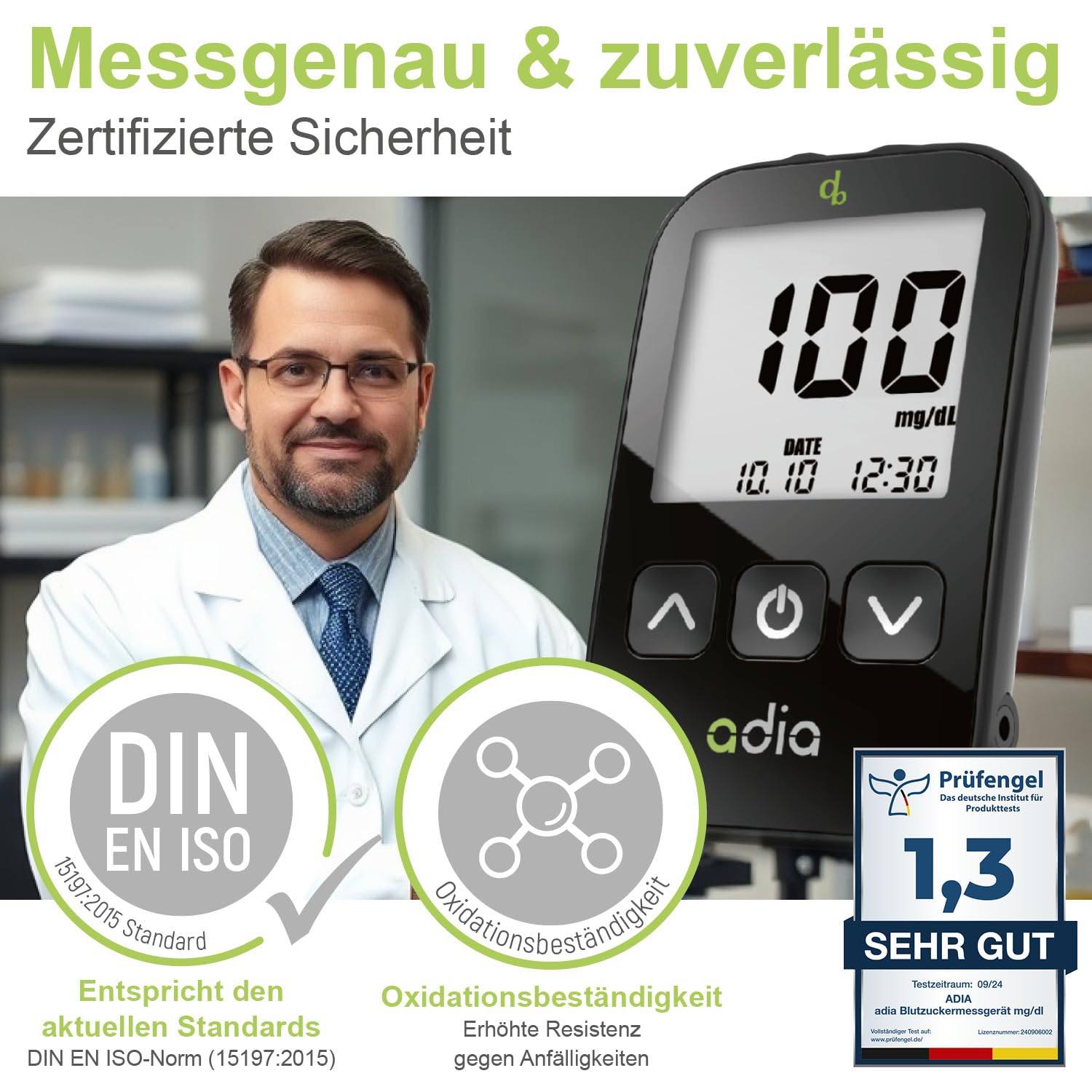 Adia Vorteilspackung mit Blutzuckermessgerät-Set (mg), 60 Blutzucker-Teststreifen und 110 Lanzetten zur Überwachung des Blutzuckers – Bild 5