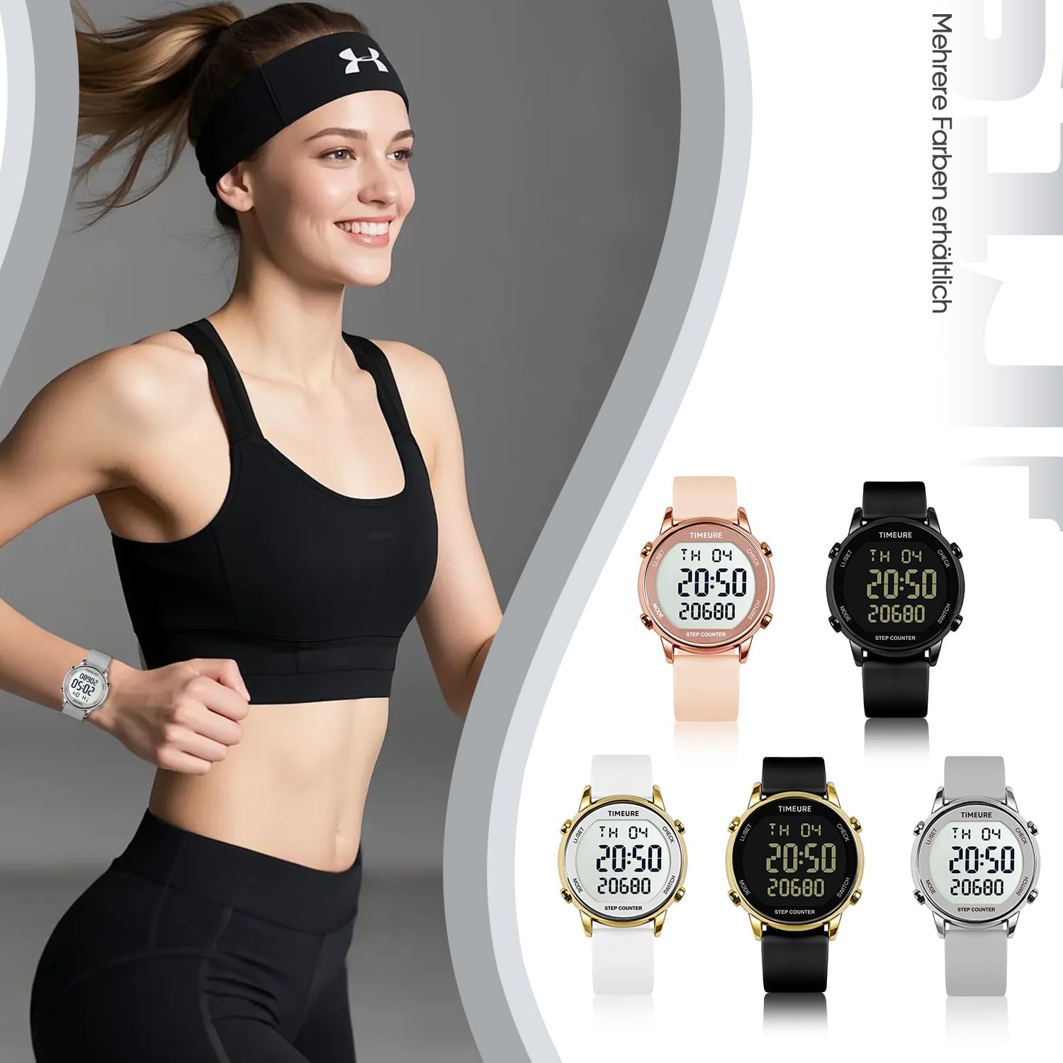 TU-2509 Schrittzähler-Uhr für Damen, Schrittzähler zum Gehen, keine App/Telefon erforderlich, wasserdichter Fitness-Kalorien-Tracker, Entfernungsmessung, Alarm, großes digitales Display, Uhr, TU-2509 – Bild 9