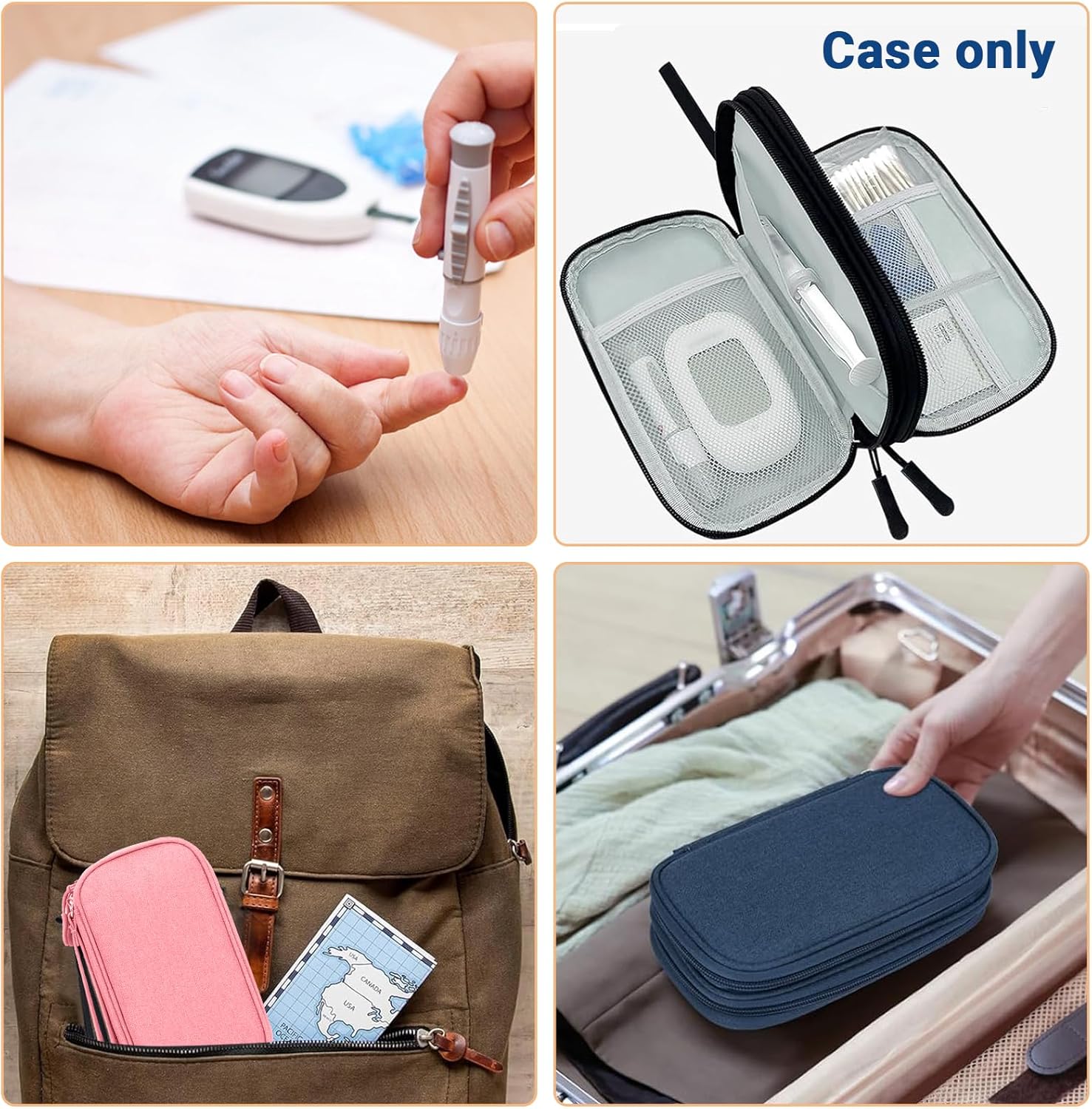 Diabetiker-Tasche, doppellagige Medikamenten-Tragetasche für Glukosemessgerät, Insulin-Stift, Teststreifen, Spritzen, Nadeln, Aufbewahrungstasche für Blutzuckermessgerät, Diabetes-Zubehör, Pink – Bild 6