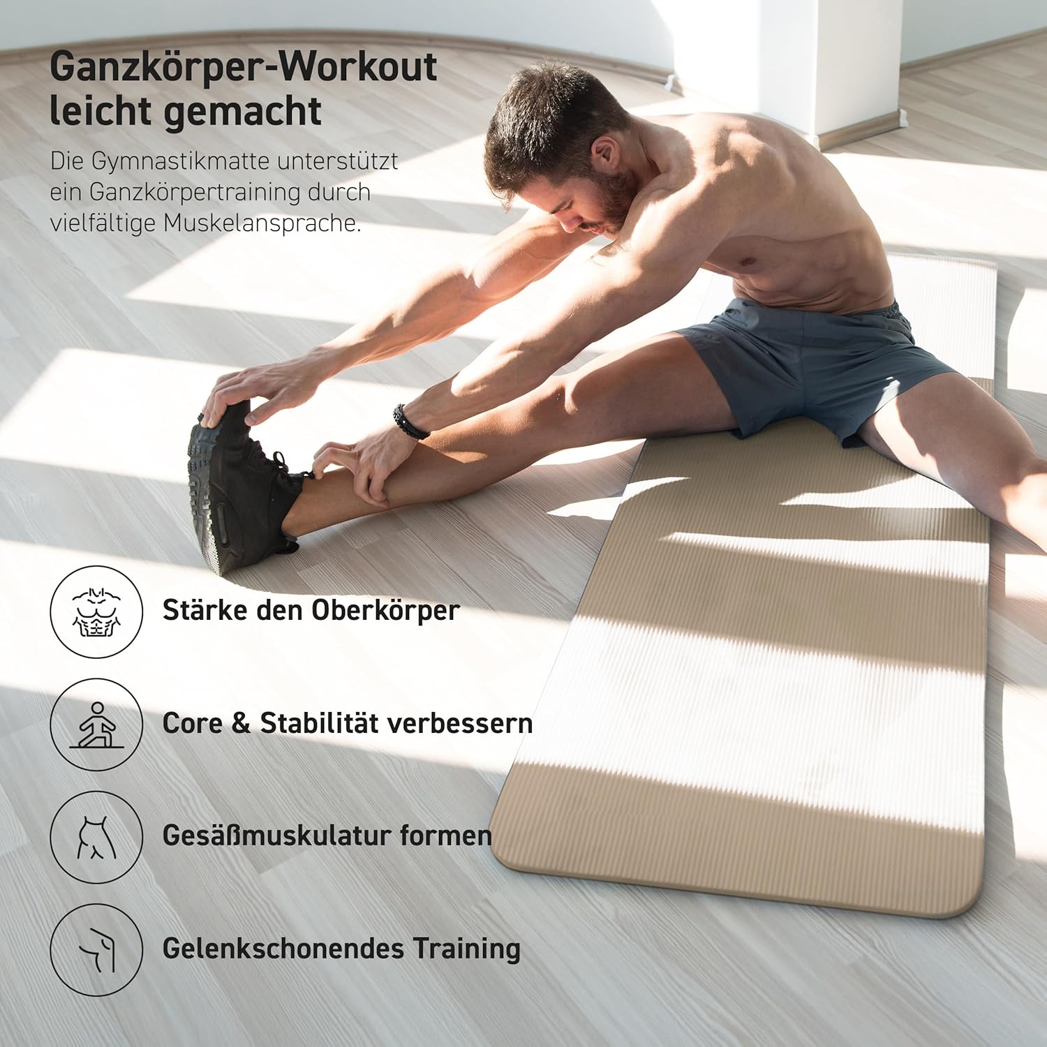 MSports Premium Gymnastikmatte inklusive Tragegurt + Übungsposter + Workout-App – hautfreundliche Fitnessmatte, 190 x 60, 80 oder 100 x 1,5 cm, verschiedene Farben, phthalatfreie Yogamatte, 190 x 60 x 1,5 cm – Bild 5