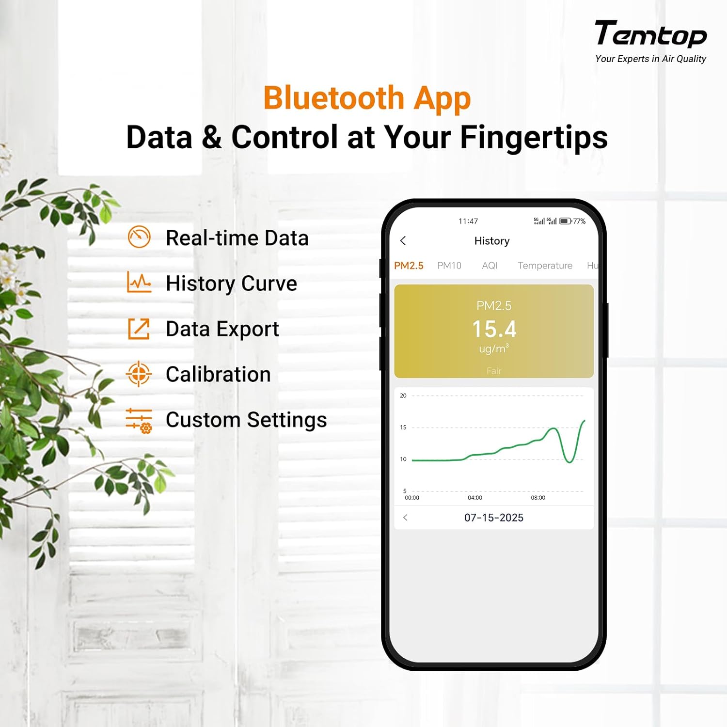 Temtop P1 Luftqualitätsmonitor – PM2,5, PM10, Temperatur und Luftfeuchtigkeit mit Echtzeit-AQI und Bluetooth-App (für Zuhause, Büro, Auto). – Bild 2