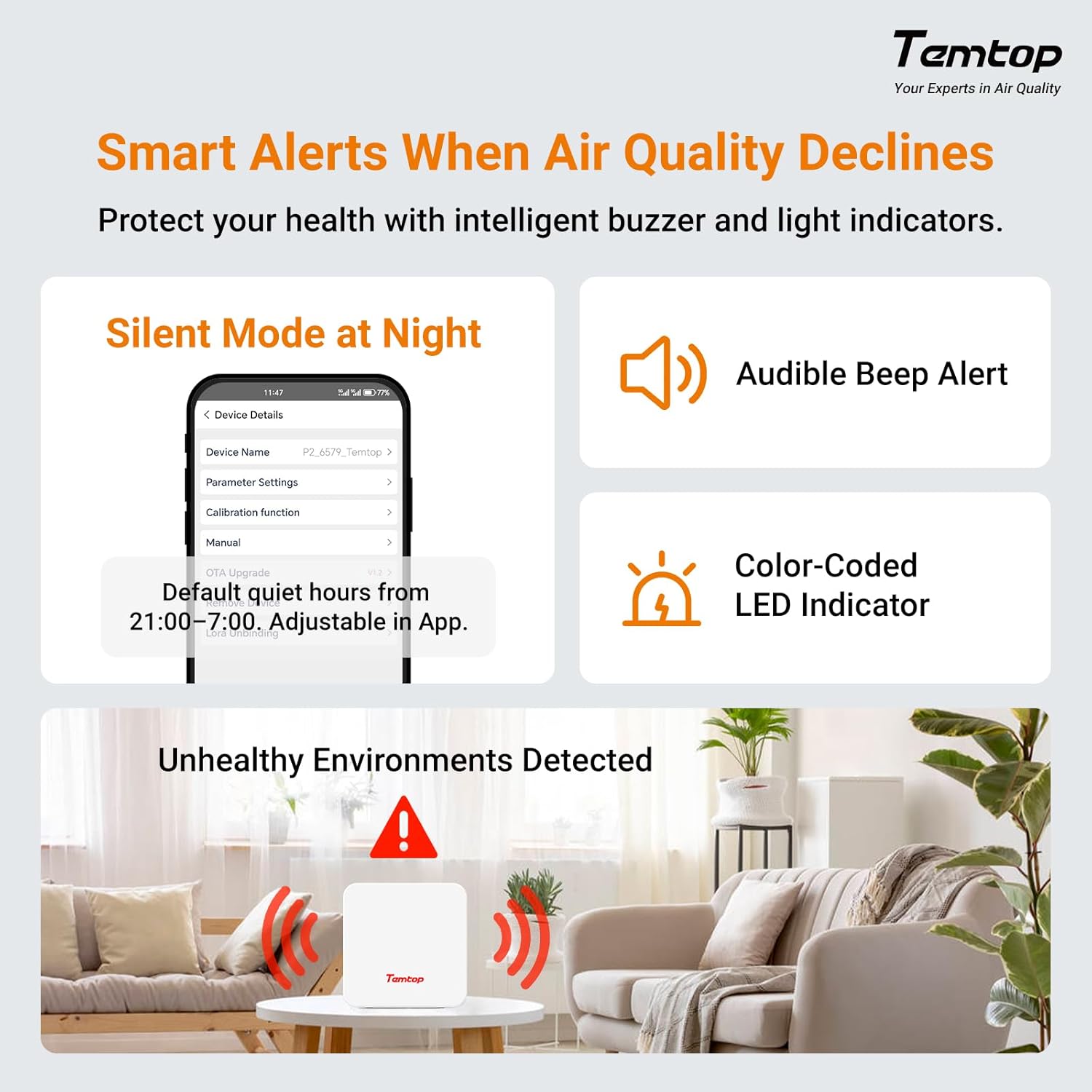 Temtop P1 Luftqualitätsmonitor – PM2,5, PM10, Temperatur und Luftfeuchtigkeit mit Echtzeit-AQI und Bluetooth-App (für Zuhause, Büro, Auto). – Bild 4