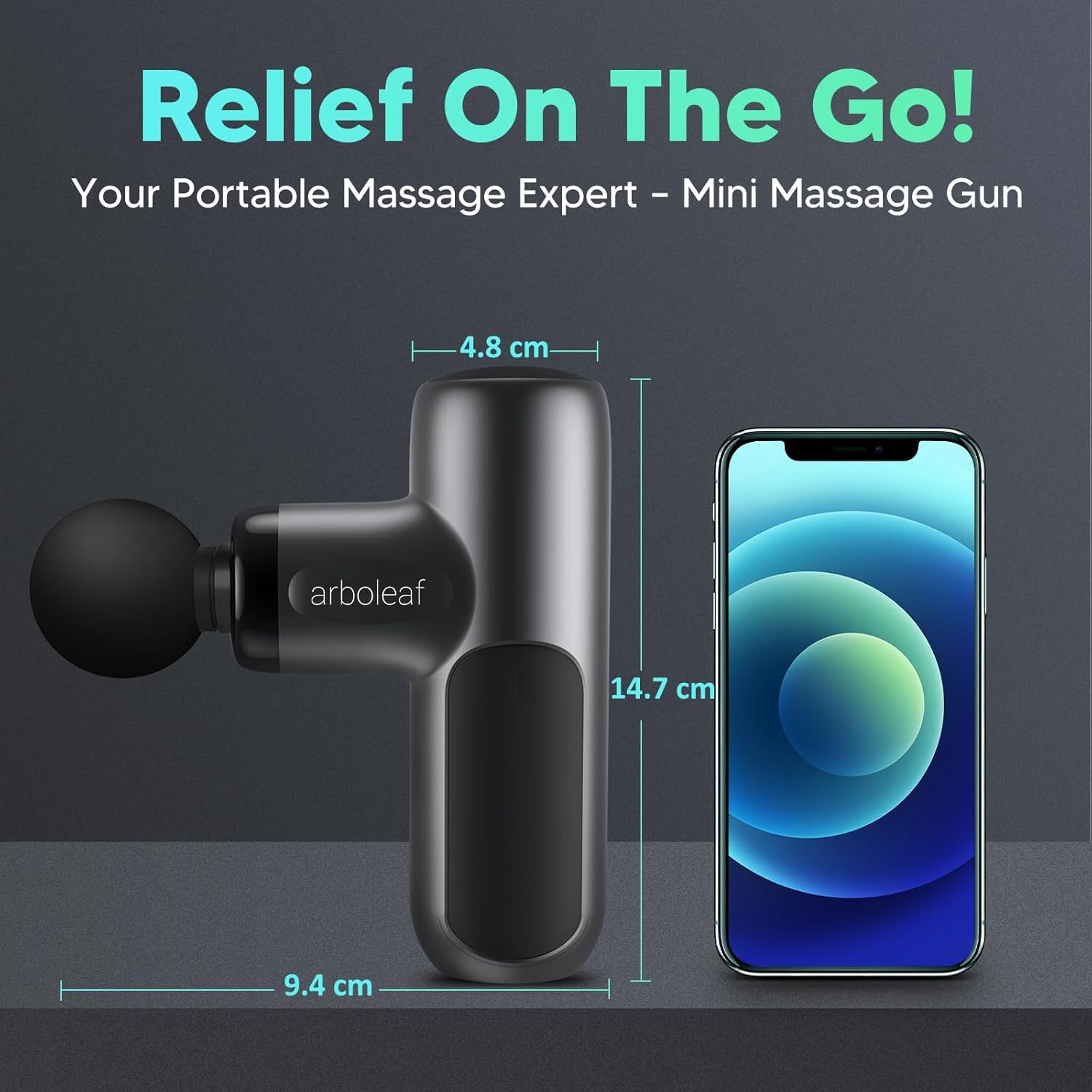 arboleaf Massagepistole, Mini-Massagepistole, tragbare Muskelpistole 0,39 kg mit 5 Silikonaufsätzen und 5 Intensitätsstufen 3200 U/min, superleises Reisemassagegerät mit Transportkoffer zur Muskelentspannung – Bild 4