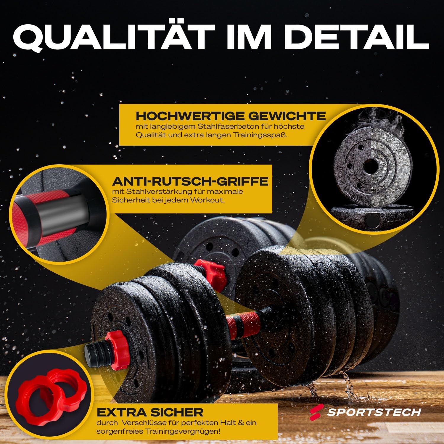 Sportstech 2in1 innovatives Hantelset AH150, deutsche Qualitätsmarke, Kurzhanteln & Langhantel, Kurzhanteln im 30 kg / 40 kg Set, Sicherheitsverschluss + Langverbinder, für Damen und Herren – Bild 4
