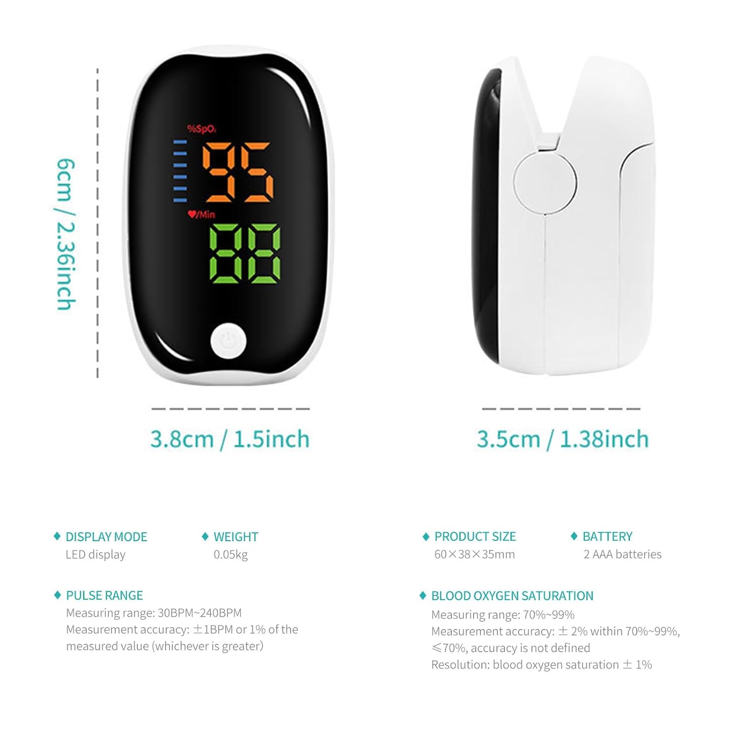Fingerpulsoximeter Sport, SpO₂ & Pulsfrequenzmesser mit OLED-Display, tragbar für Training, Wandern und Freizeit (Schwarz, 1 Stück) – Bild 5