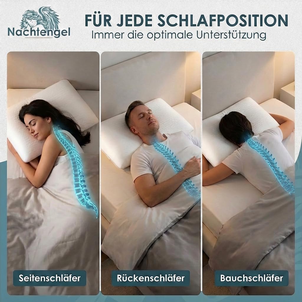 Ergonomisches Memory-Schaum-Kissen 40 x 60 cm mit Nackenstütze – orthopädisches Kissen, Nackenkissen, Rücken-, Bauch- und Seitenschläferkissen, Schlafkissen, weiß, Öko-Tex, 14 cm Höhe – Bild 3