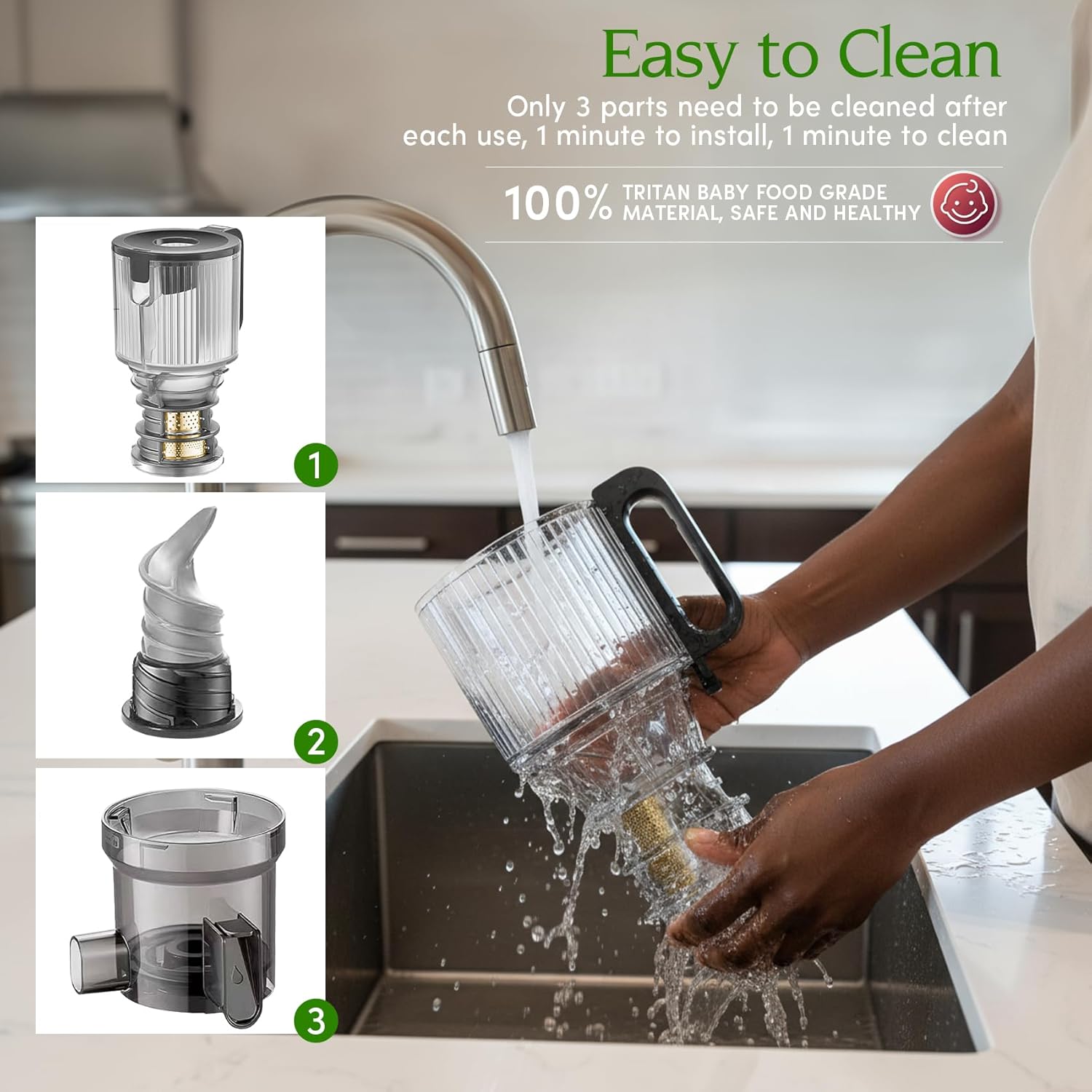 Anybear 350W Entsafter mit 124 mm Einfüllschacht Slow Juicer mit Doppel-Zerkleinerungstechnologie für ganze Früchte & Gemüse | Hohe Saftausbeute | BPA-freies Tritan-Material (Grau) – Bild 7