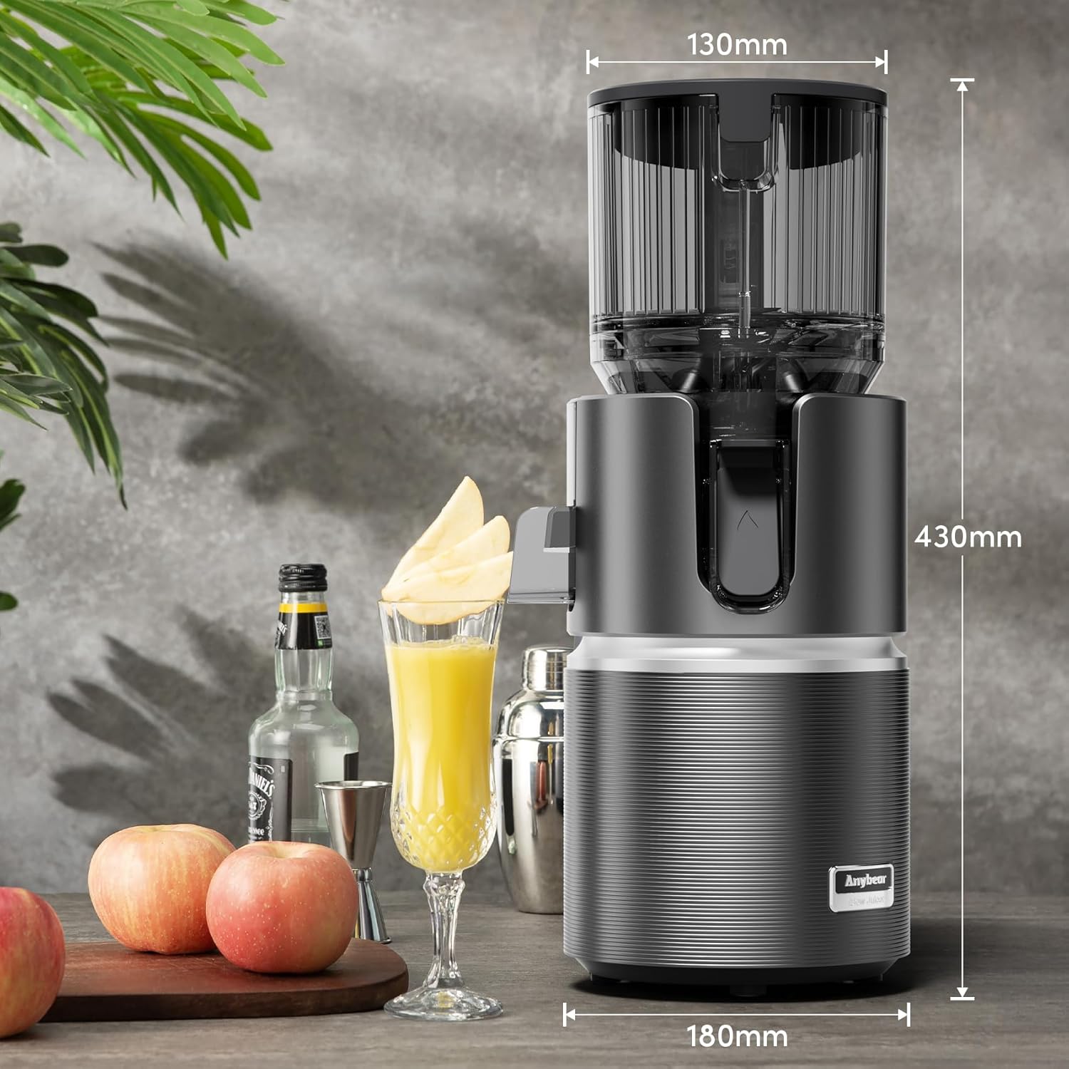 Anybear 350W Entsafter mit 124 mm Einfüllschacht Slow Juicer mit Doppel-Zerkleinerungstechnologie für ganze Früchte & Gemüse | Hohe Saftausbeute | BPA-freies Tritan-Material (Grau) – Bild 8