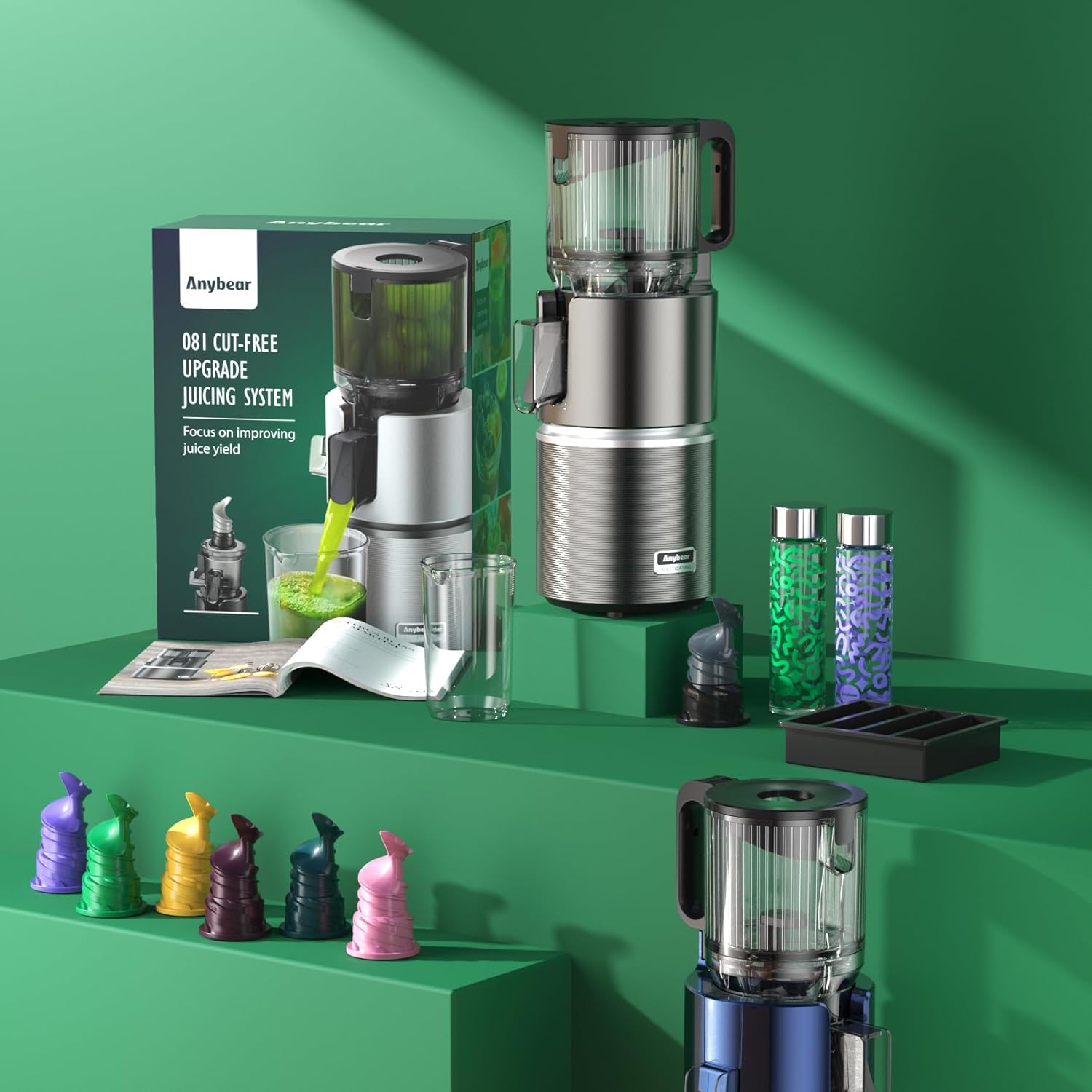Anybear 350W Entsafter mit 124 mm Einfüllschacht Slow Juicer mit Doppel-Zerkleinerungstechnologie für ganze Früchte & Gemüse | Hohe Saftausbeute | BPA-freies Tritan-Material (Grau) – Bild 9
