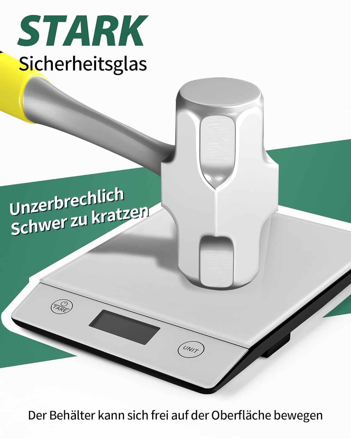 Digitale Küchenwaage mit LCD-Display und Tara-Funktion, präzise 1-g-Abmessung zum Backen und Kochen, Glas silberfarben – Bild 3