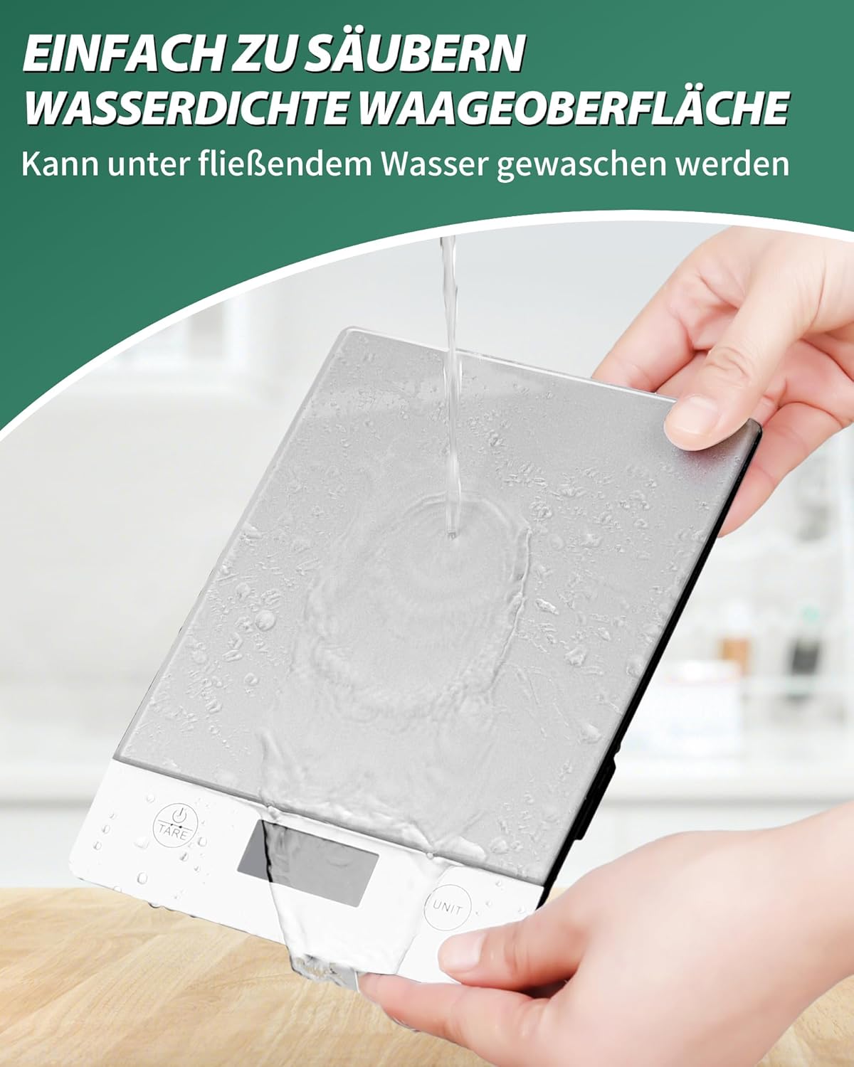 Digitale Küchenwaage mit LCD-Display und Tara-Funktion, präzise 1-g-Abmessung zum Backen und Kochen, Glas silberfarben – Bild 7
