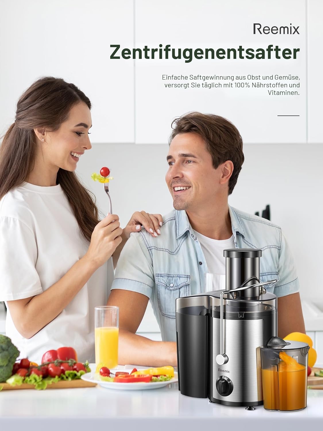 Entsafter für Gemüse und Obst, Zentrifugal 72 mm Einfüllöffnung, 800 W stabile Leistung, schnelles Entsaften, Zentrifugal, leicht zu reinigen mit Bürste, BPA-frei (schwarz, 800 W) – Bild 5