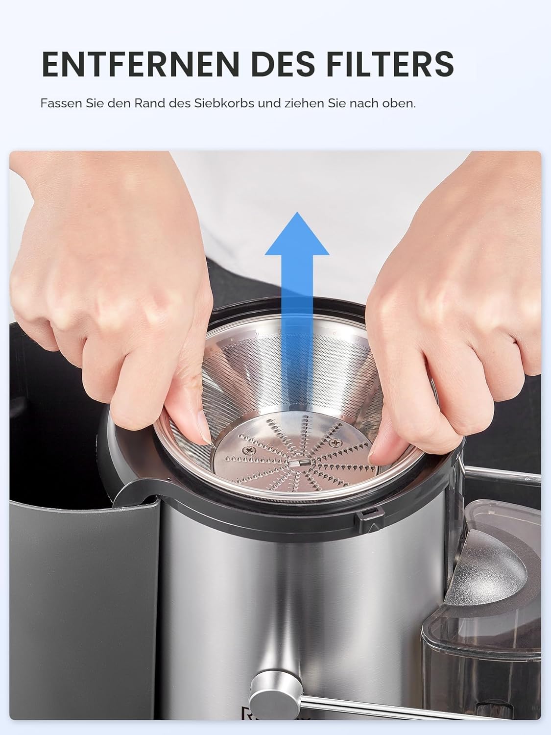 Entsafter für Gemüse und Obst, Zentrifugal 72 mm Einfüllöffnung, 800 W stabile Leistung, schnelles Entsaften, Zentrifugal, leicht zu reinigen mit Bürste, BPA-frei (schwarz, 800 W) – Bild 8