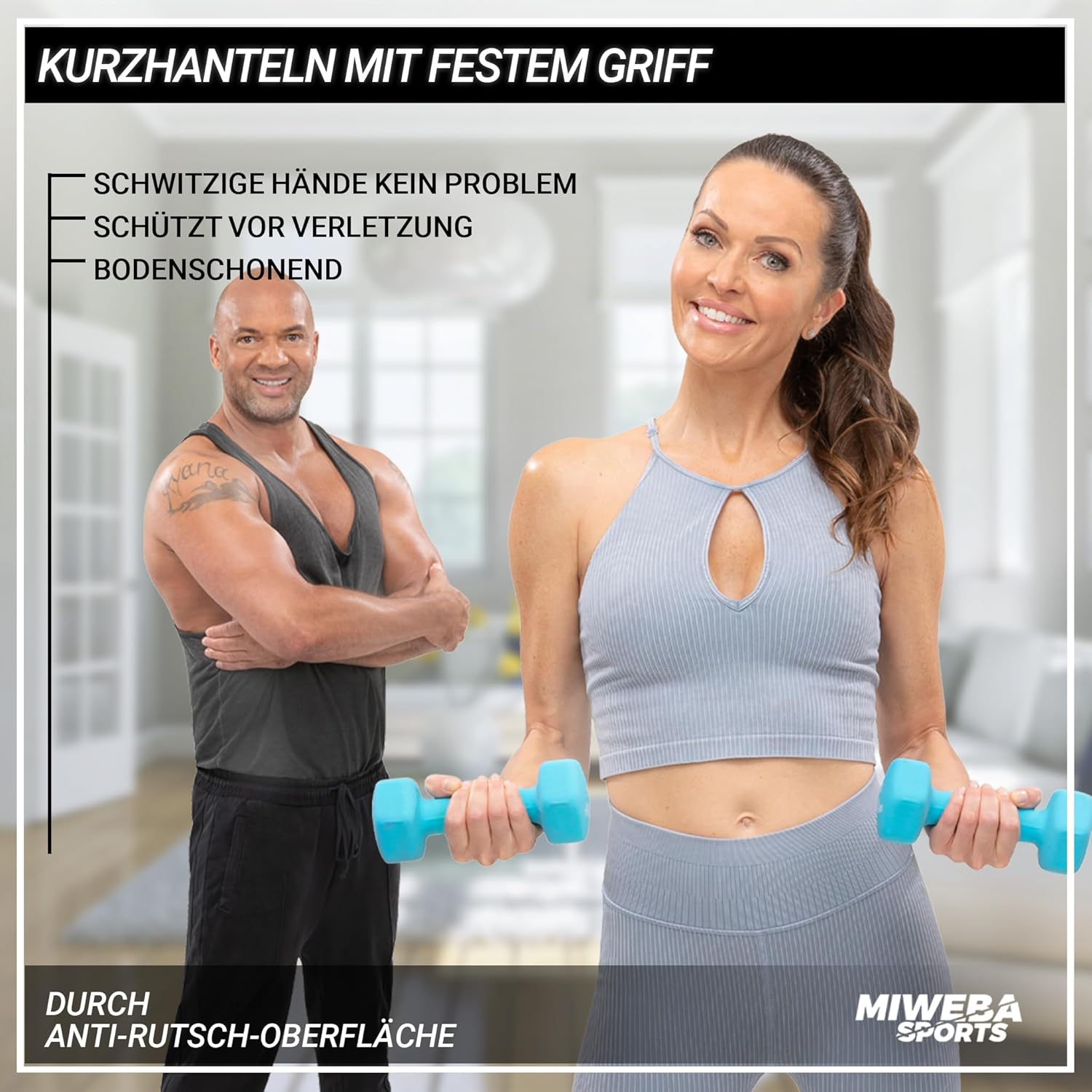 Miweba Sports Neopren-Hantel-Set (NKH100), Profi-Hanteln, 0,5–10,0 kg, Hexagon-Hanteln-Set, Gymnastik-Hanteln – Bild 3