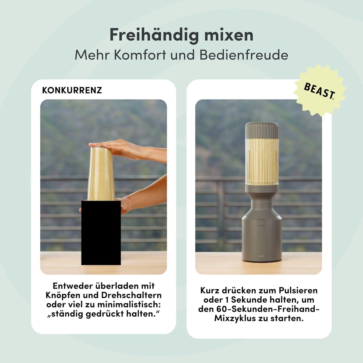 BEAST Standmixer 1200 W – Smoothie Maker Hochleistungsmixer mit 3 Tritan-Rührbechern – 1200 ml – To-go-Trink- und Aufbewahrungsdeckel – Mixer für Smoothies, Eis und Shakes – Bild 13