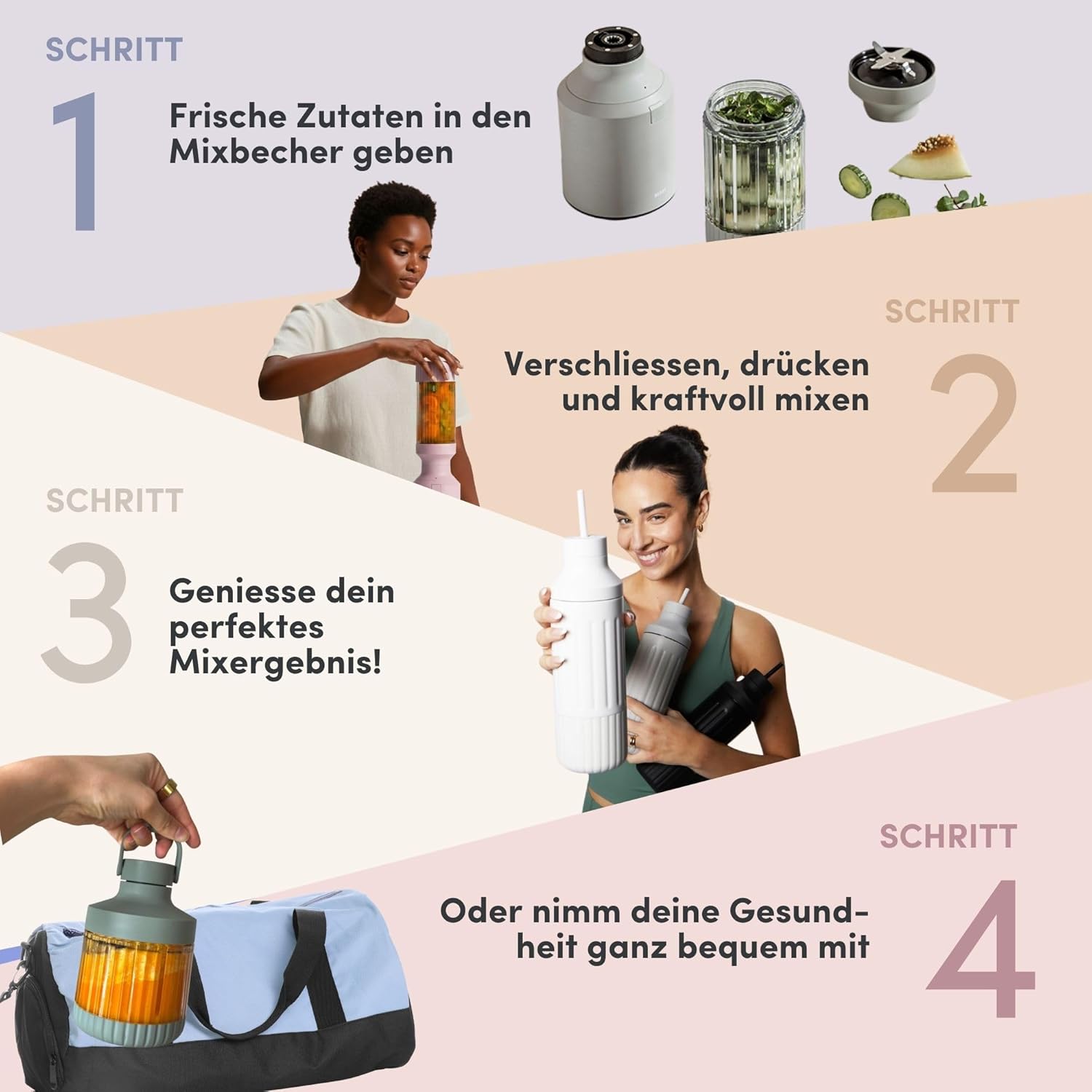 BEAST Standmixer 1200 W – Smoothie Maker Hochleistungsmixer mit 3 Tritan-Rührbechern – 1200 ml – To-go-Trink- und Aufbewahrungsdeckel – Mixer für Smoothies, Eis und Shakes – Bild 14