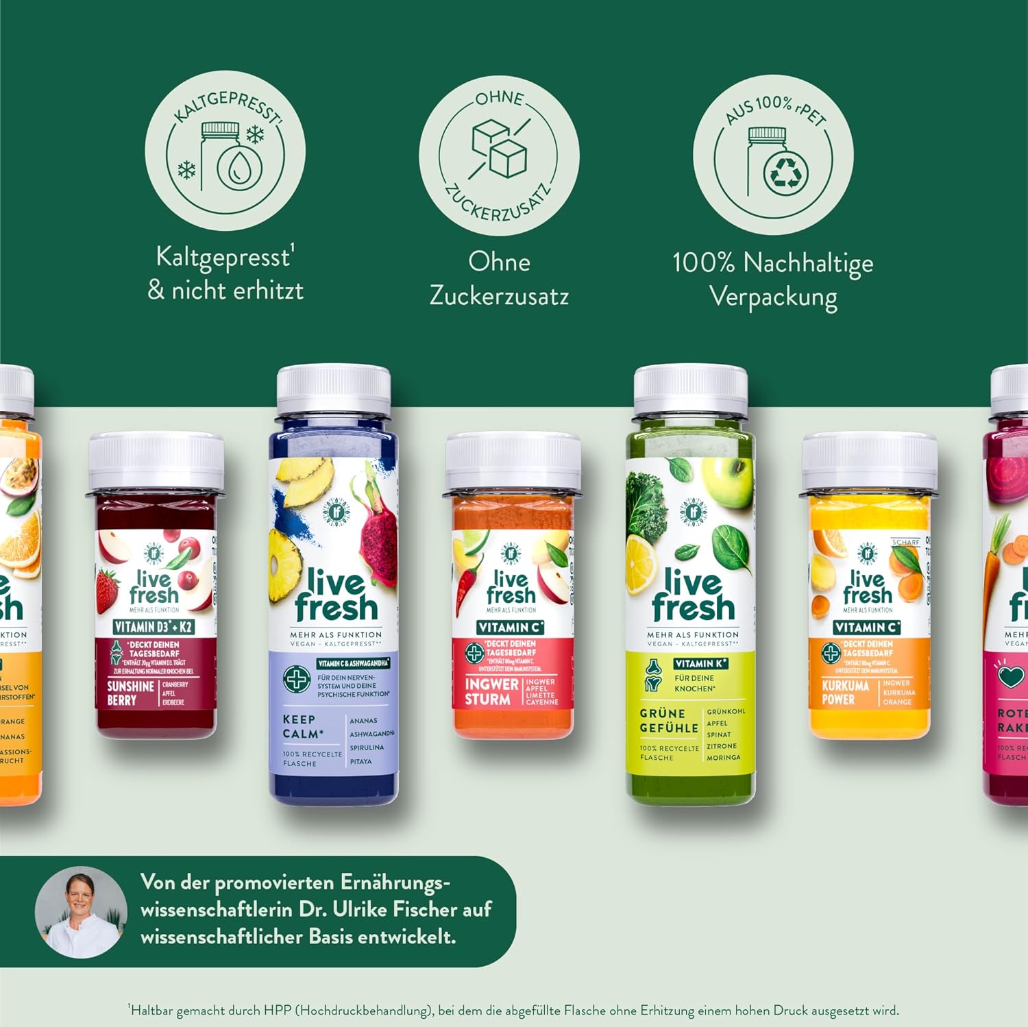 LiveFresh Saftkur für 5 Tage, 35 Säfte und 15 Shots, kaltgepresst und ohne Zuckerzusatz, Fruchtsaft gepresst aus frischem Obst und Gemüse, vegane Fruchtsäfte zum Abnehmen, inkl. Kaution – Bild 7