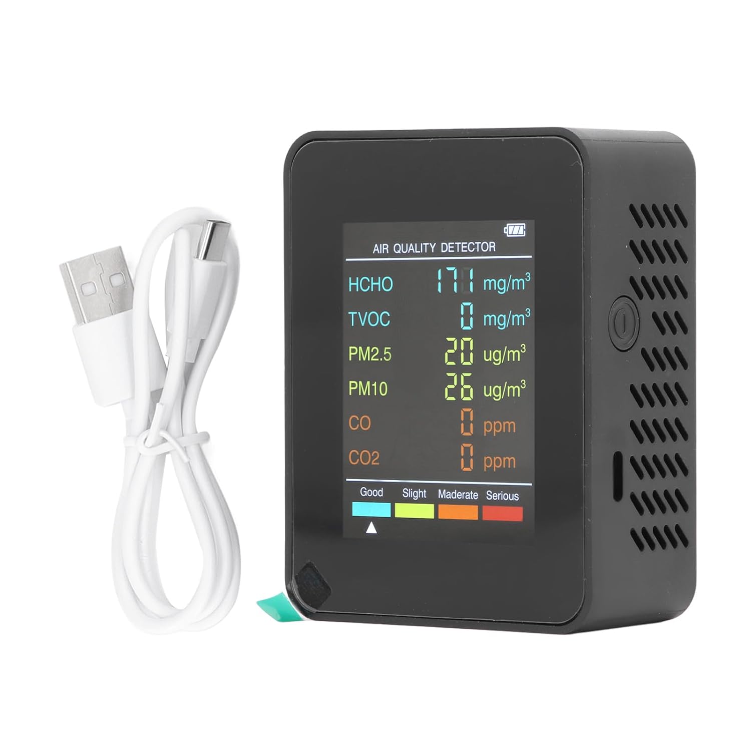 CO2-Monitor, Raumluftqualitätsmonitor, tragbares Luftqualitätsmessgerät für CO2 TVOC HCHO PM2.5 PM10-Erkennung, Luftqualitätstester für Zuhause (schwarz) – Bild 7