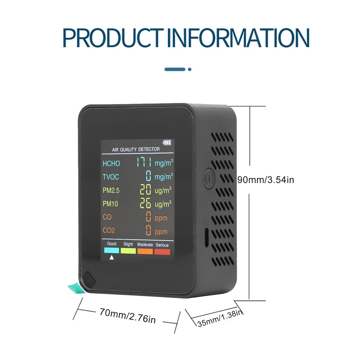 CO2-Monitor, Raumluftqualitätsmonitor, tragbares Luftqualitätsmessgerät für CO2 TVOC HCHO PM2.5 PM10-Erkennung, Luftqualitätstester für Zuhause (schwarz) – Bild 9