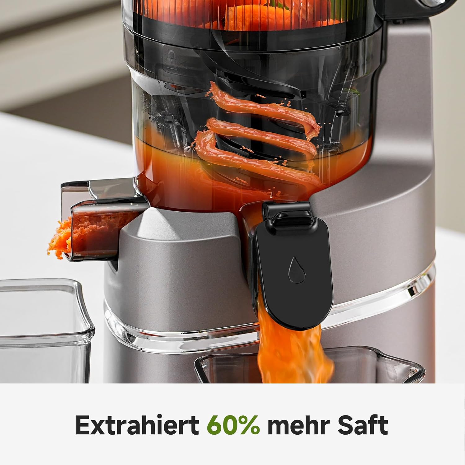 AMZCHEF Slow Juicer Entsafter – Entsafter Gemüse und Obst Testsieger für ganze Früchte, XXL 135 mm Öffnung, BPA-frei mit Rezeptbuch – 1,8 L Behälter, Dreifachfilter, Grau – Bild 9