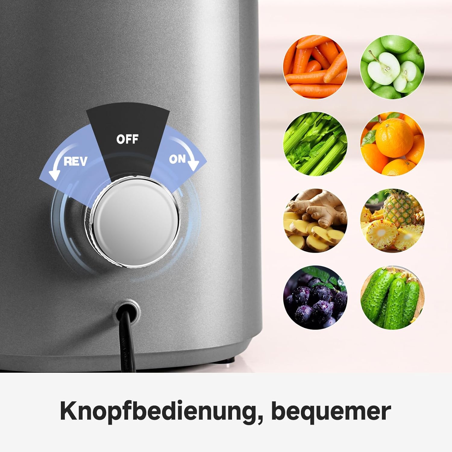 AMZCHEF Slow Juicer Entsafter – Entsafter Gemüse und Obst Testsieger für ganze Früchte, XXL 135 mm Öffnung, BPA-frei mit Rezeptbuch – 1,8 L Behälter, Dreifachfilter, Grau – Bild 11