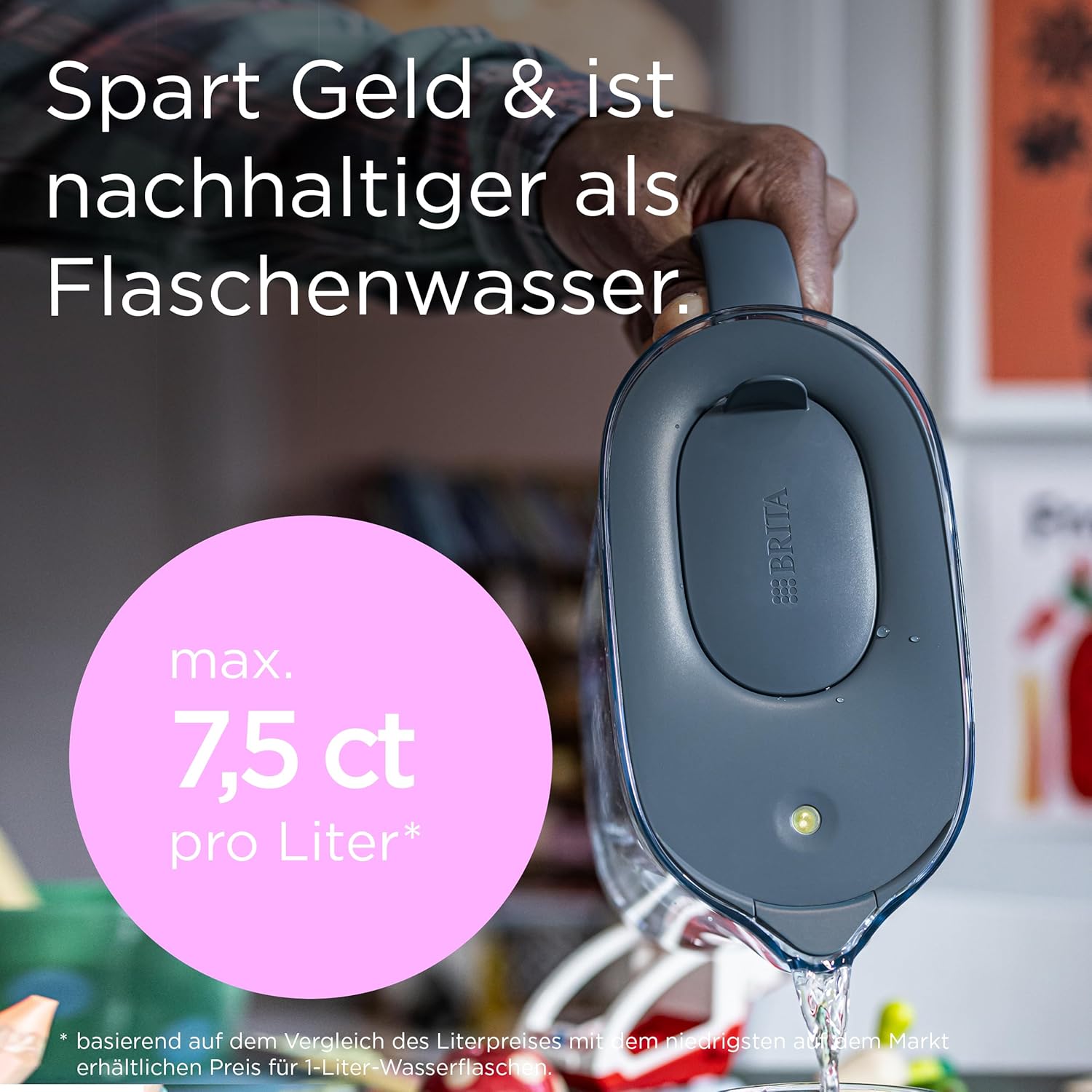 BRITA Style Essential XL Wasserfilterkanne Steinblau (3,6 l), inklusive 1x Maxtra Pro Extra Kalkschutz, große Filterkanne mit Smart Light LED & Klappdeckel, filtert Verunreinigungen & mehr – Bild 5