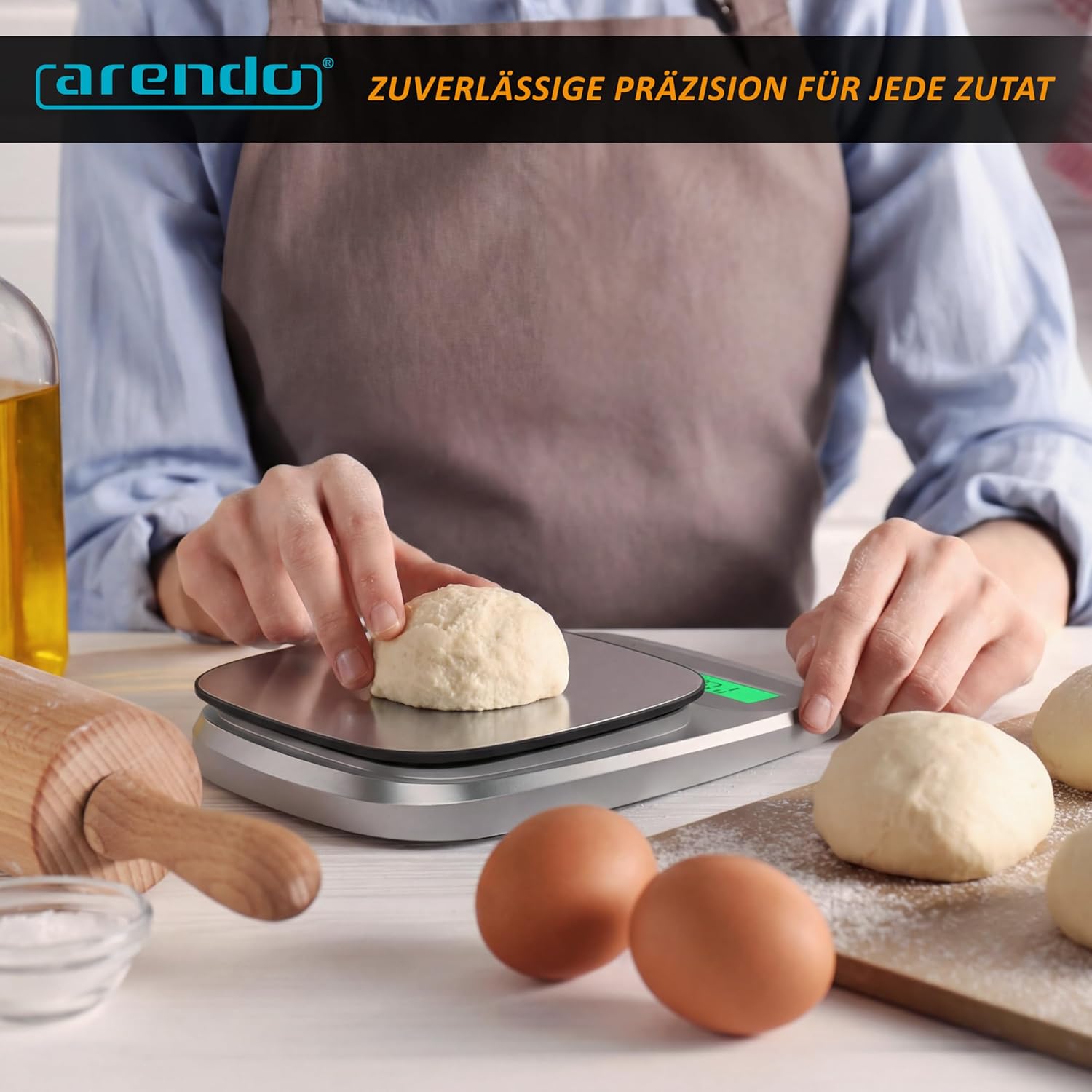 Arendo – Digitale Küchenwaage aus Edelstahl – max. 1 g – 5 kg – LCD-Display – Tara-Wiegefunktion – Messgenauigkeit 1 g – 3-Tasten-Bedienung – g, oz – Bild 5
