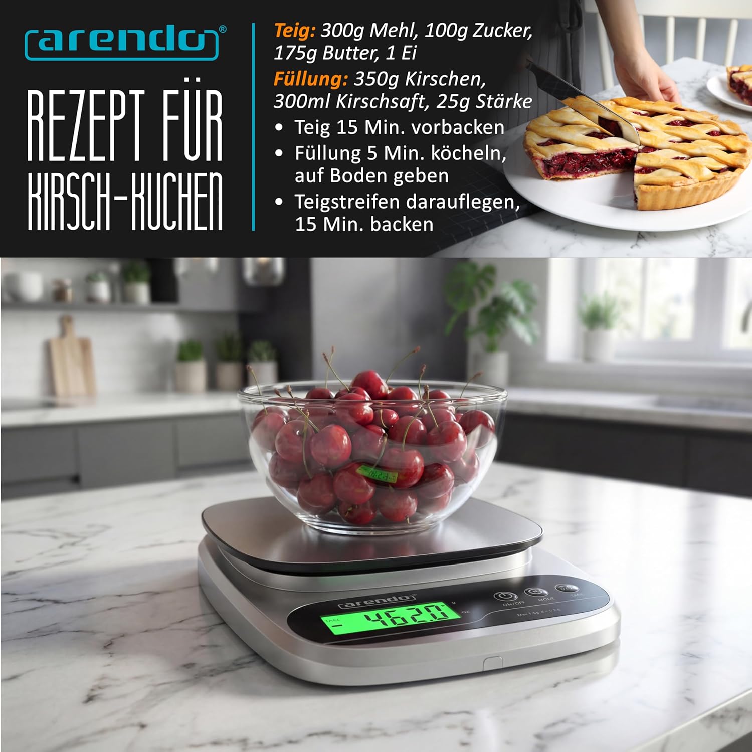 Arendo – Digitale Küchenwaage aus Edelstahl – max. 1 g – 5 kg – LCD-Display – Tara-Wiegefunktion – Messgenauigkeit 1 g – 3-Tasten-Bedienung – g, oz – Bild 7