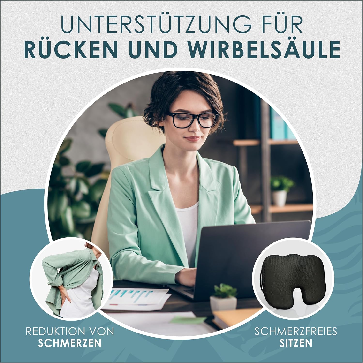Orthopädisches Sitzkissen mit Memory-Schaum – Sitzkissen Stuhl für ergonomischen Komfort & Steißbein-Entlastung – Effektives Steißbeinkissen für Büro, Heimbüro & Auto – schwer 85–120 kg – Bild 2