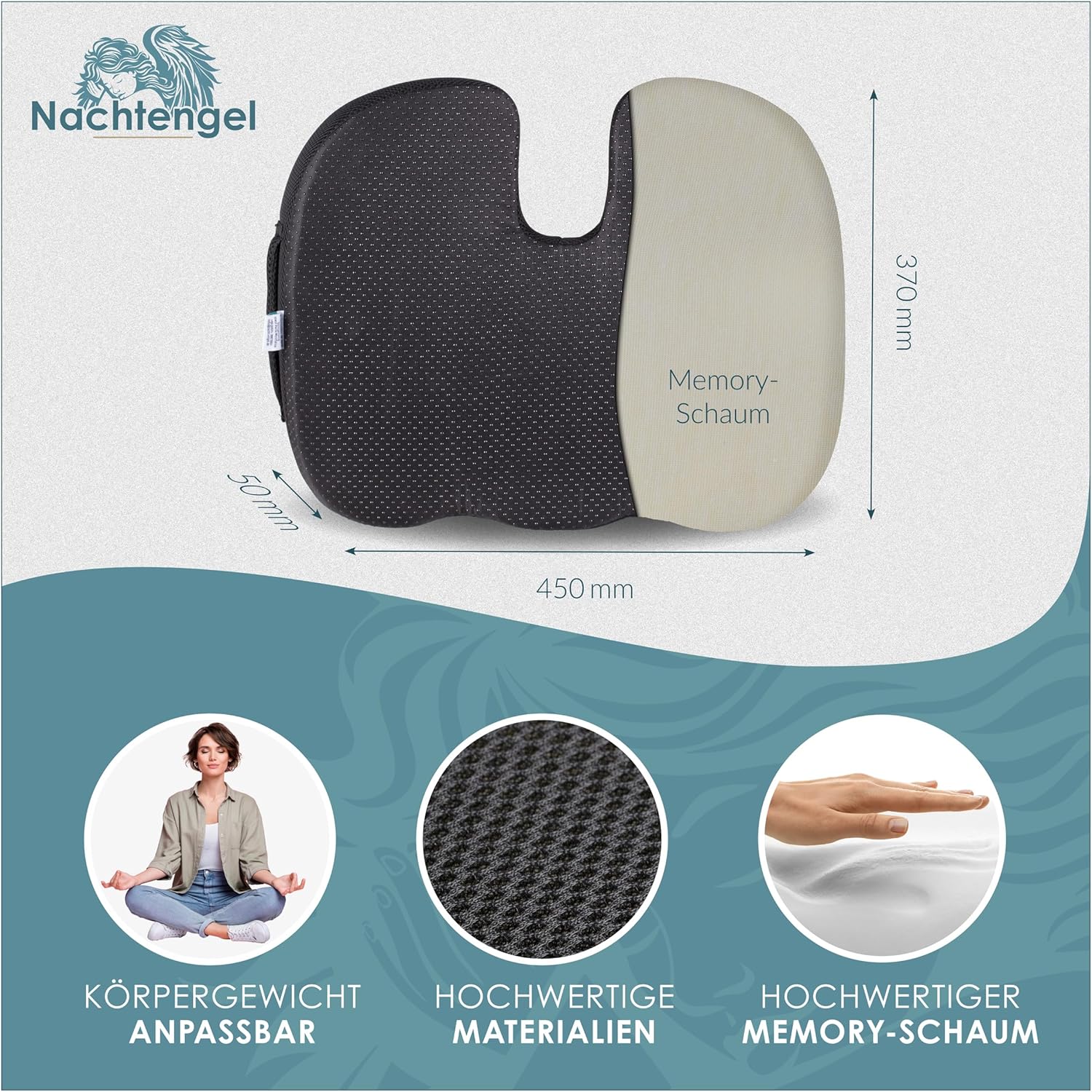 Orthopädisches Sitzkissen mit Memory-Schaum – Sitzkissen Stuhl für ergonomischen Komfort & Steißbein-Entlastung – Effektives Steißbeinkissen für Büro, Heimbüro & Auto – schwer 85–120 kg – Bild 5