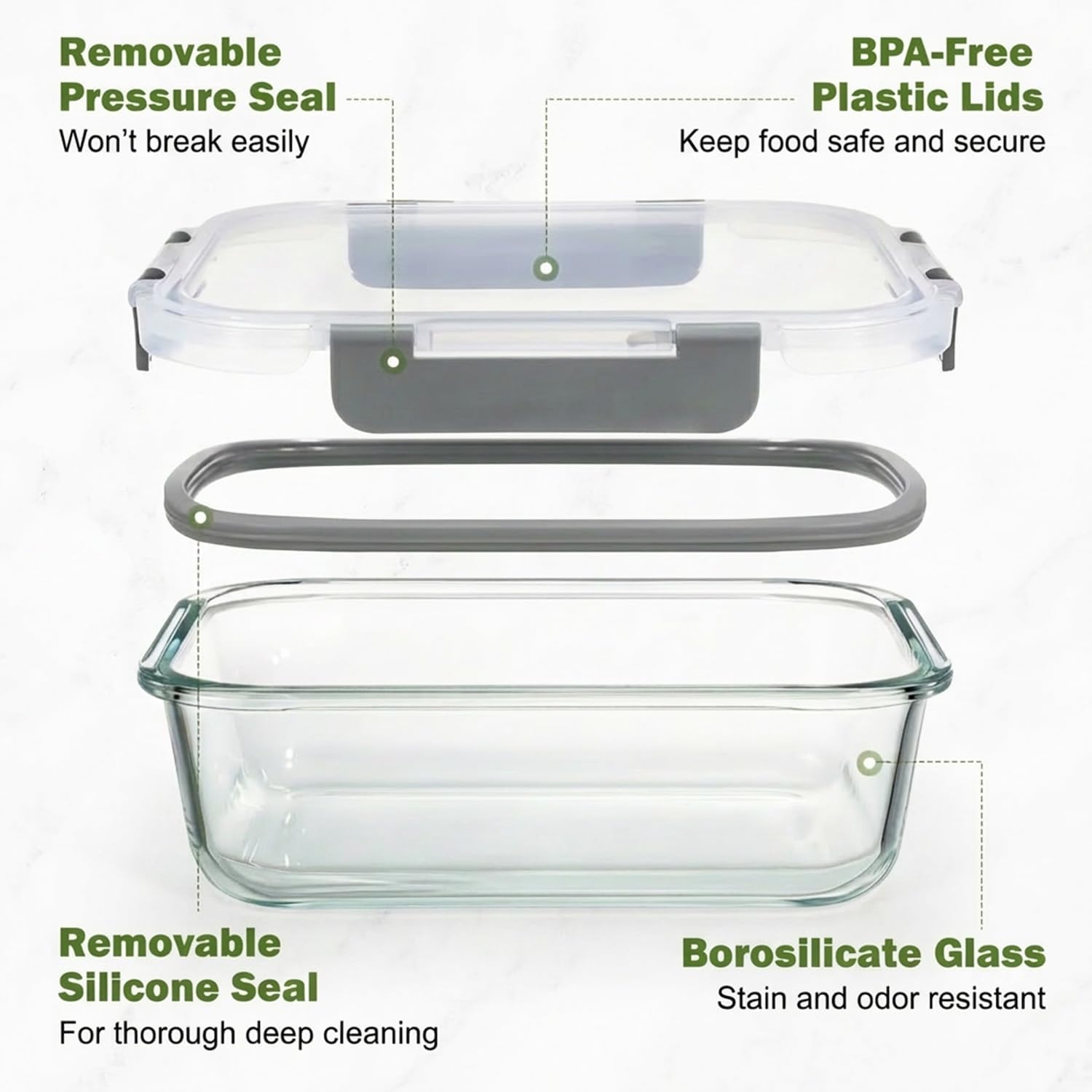 Frischhaltedosen-Set aus Glas und Essenszubereitungsboxen, 2 x 370 ml Borosilikatglasbehälter mit BPA-freiem Deckel, Frischhaltedose für Mikrowelle, Gefrierschrank und Spülmaschine – Bild 3