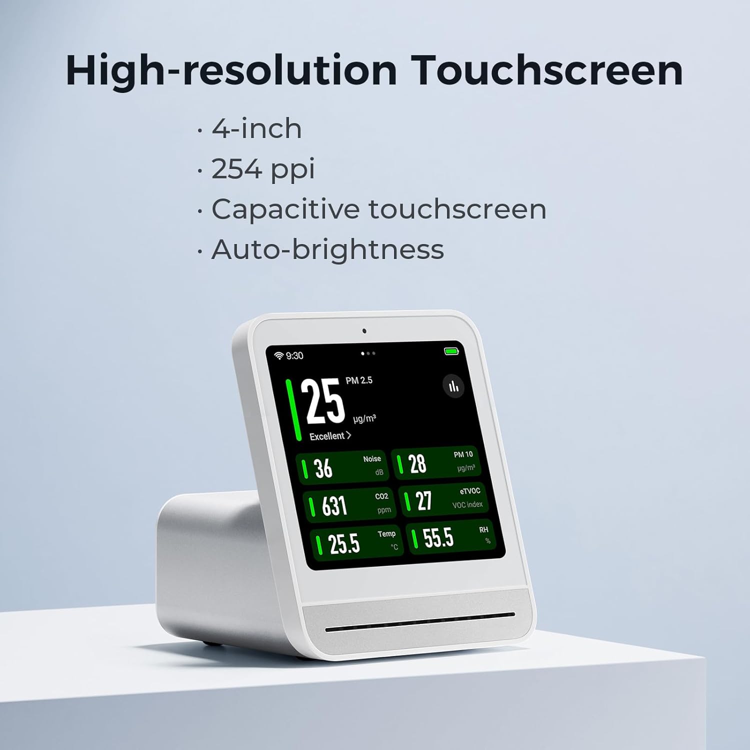 Qingping Luftqualitätsmonitor Gen 2, Luftqualitätsmonitor für den Innenbereich, erkennt PM2,5, CO2, PM10, Lärm, Temperatur und Luftfeuchtigkeit, CO2-Messgerät, verbesserte Weckerfunktion, Luftqualitätstester – Bild 5