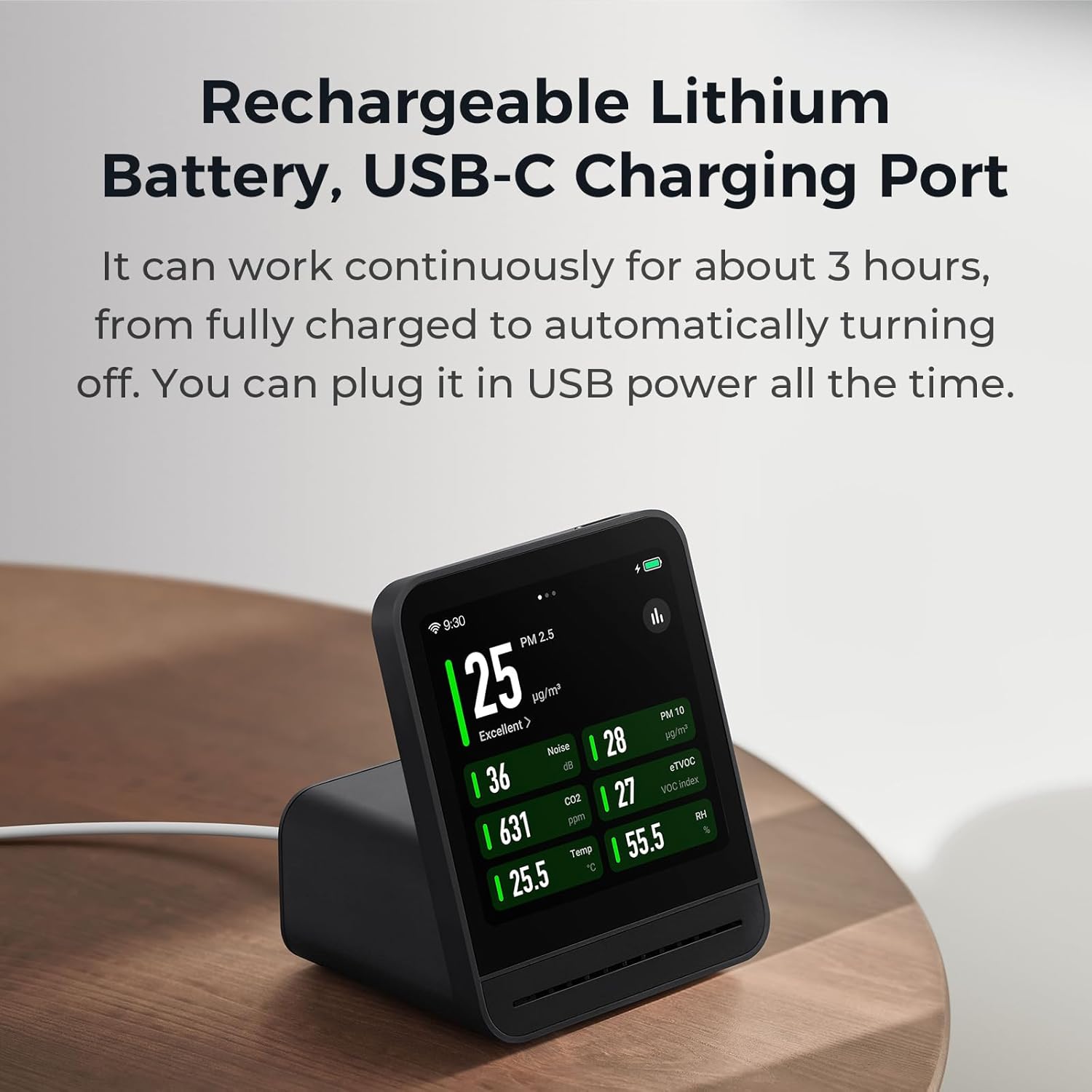 Qingping Luftqualitätsmonitor Gen 2, Luftqualitätsmonitor für den Innenbereich, erkennt PM2,5, CO2, PM10, Lärm, Temperatur und Luftfeuchtigkeit, CO2-Messgerät, verbesserte Weckerfunktion, Luftqualitätstester – Bild 8