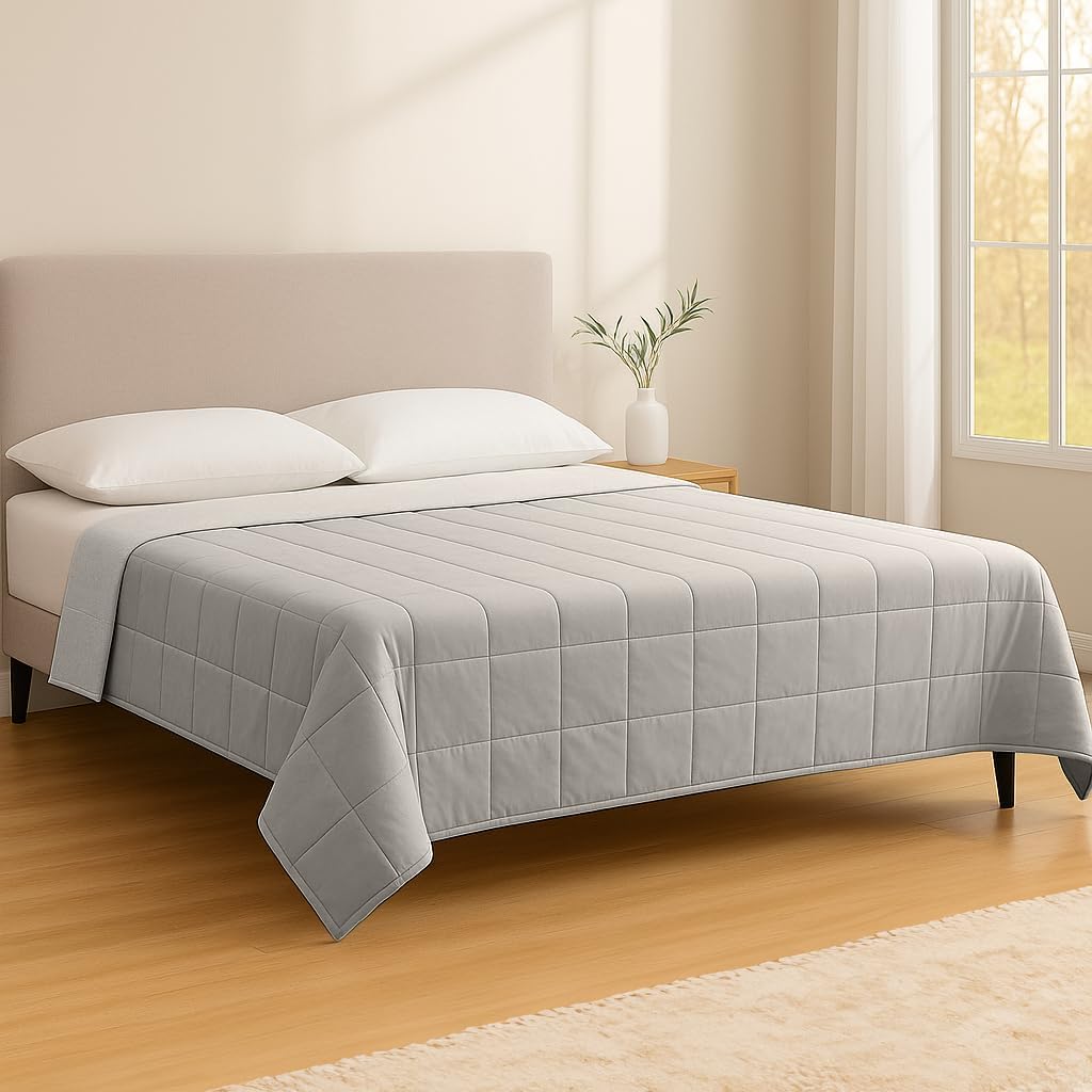 Harbor Housewares Beschwerte Decke mit Aufbewahrungstasche, 150 x 200 cm, 8 kg, grau, 1 x schwere Tagesdecke aus Baumwolle für Erwachsene, Überwurf mit Glasperlen, hochwertige 7-lagige Konstruktion, Angst – Bild 6