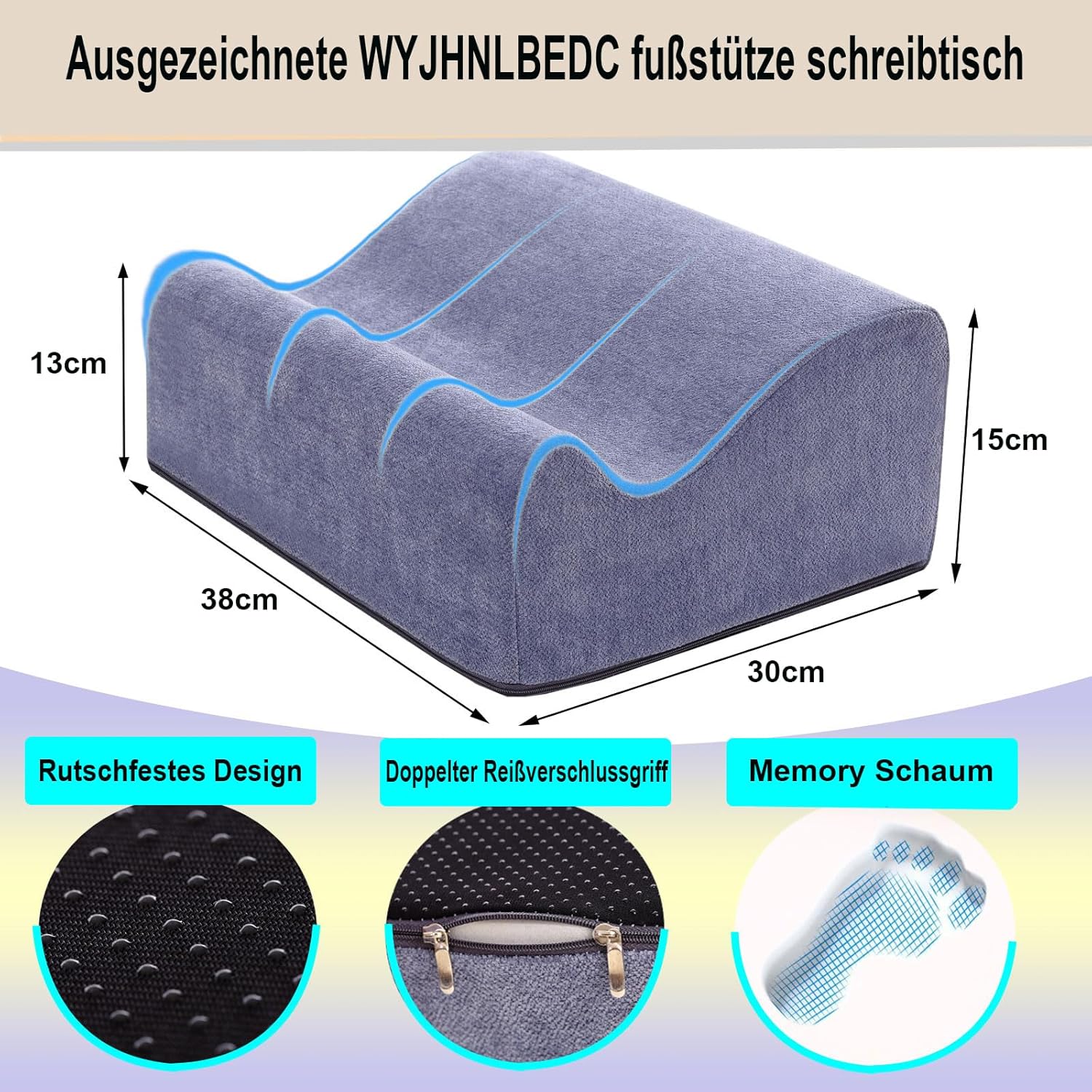 Fußstütze für den Schreibtisch, ergonomische Fußstützen für das Büro mit Premium-Schaumstoffkern und abnehmbarem Deckel, rutschfeste Fußstütze für unter dem Schreibtisch, Rücken- und Hüftschmerzen, Schwarz, Medium – Bild 5